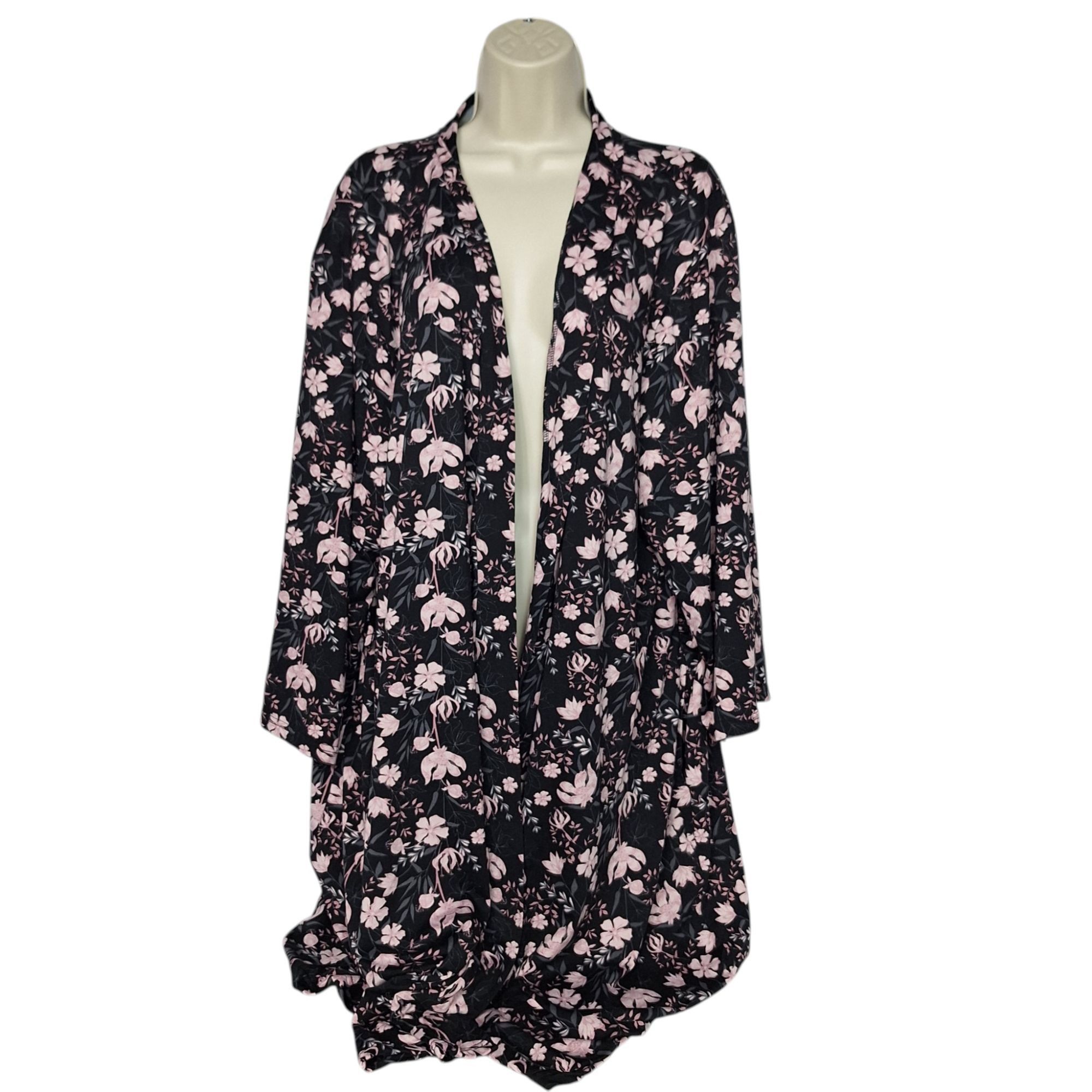 Other Thalia Sodi Floral Duster Cardigan 2X Black Pink Open Front Size XXL / US 16-18 / IT 52-54 - 2 Thumbnail