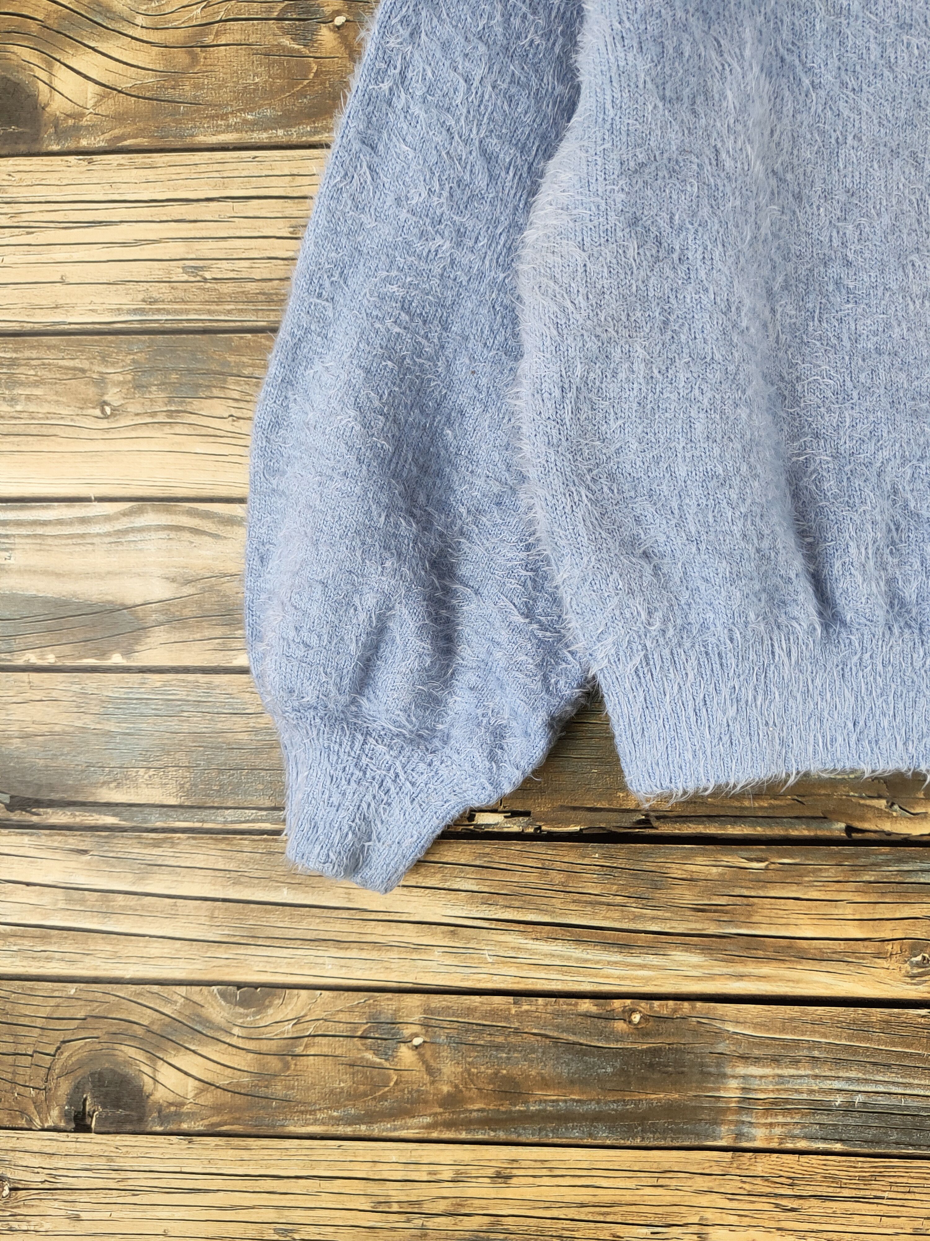 Japanese Brand Earth Music & Ecology Blue Fur Mohair Knitwear #46-549 Size S / US 4 / IT 40 - 4 Thumbnail
