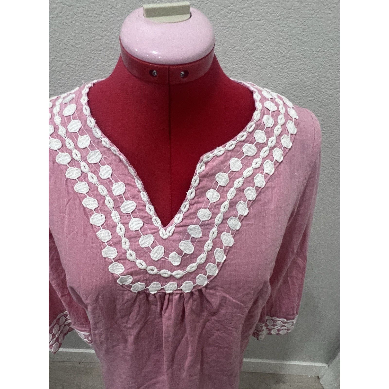 Boden Boden Light Pink Kaftan Cotton Crochet Embroidered Tunic Top Size XS / US 0-2 / IT 36-38 - 7 Thumbnail