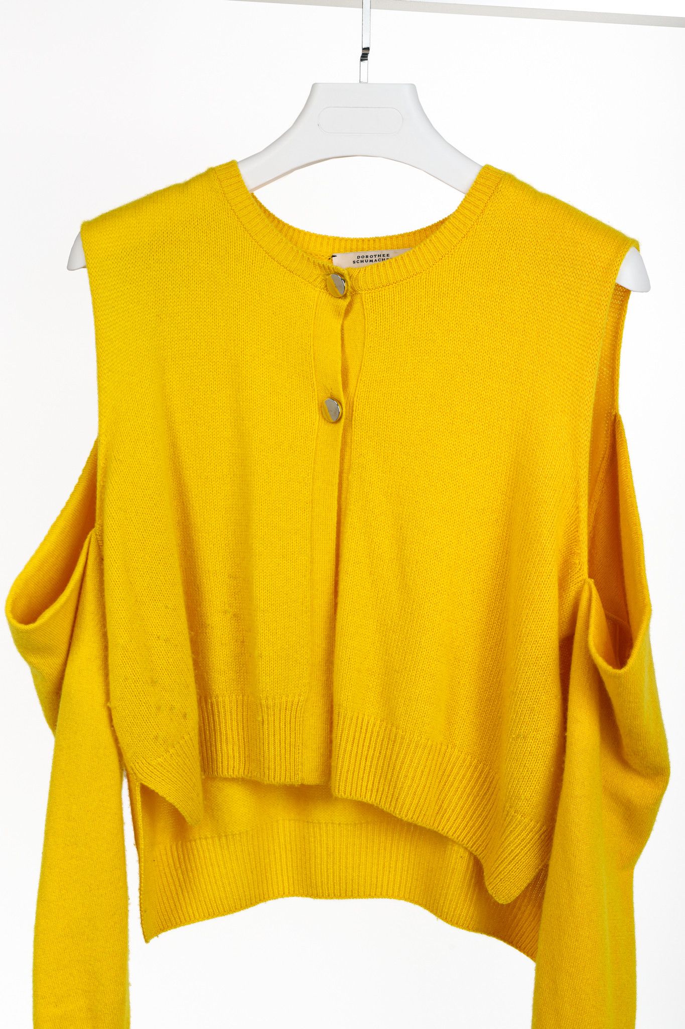 DOROTHEE SCHUMACHER Dorothee Schumacher Yellow Cashmere Cold-Shoulder Cardigan Size M / US 6-8 / IT 42-44 - 3 Thumbnail