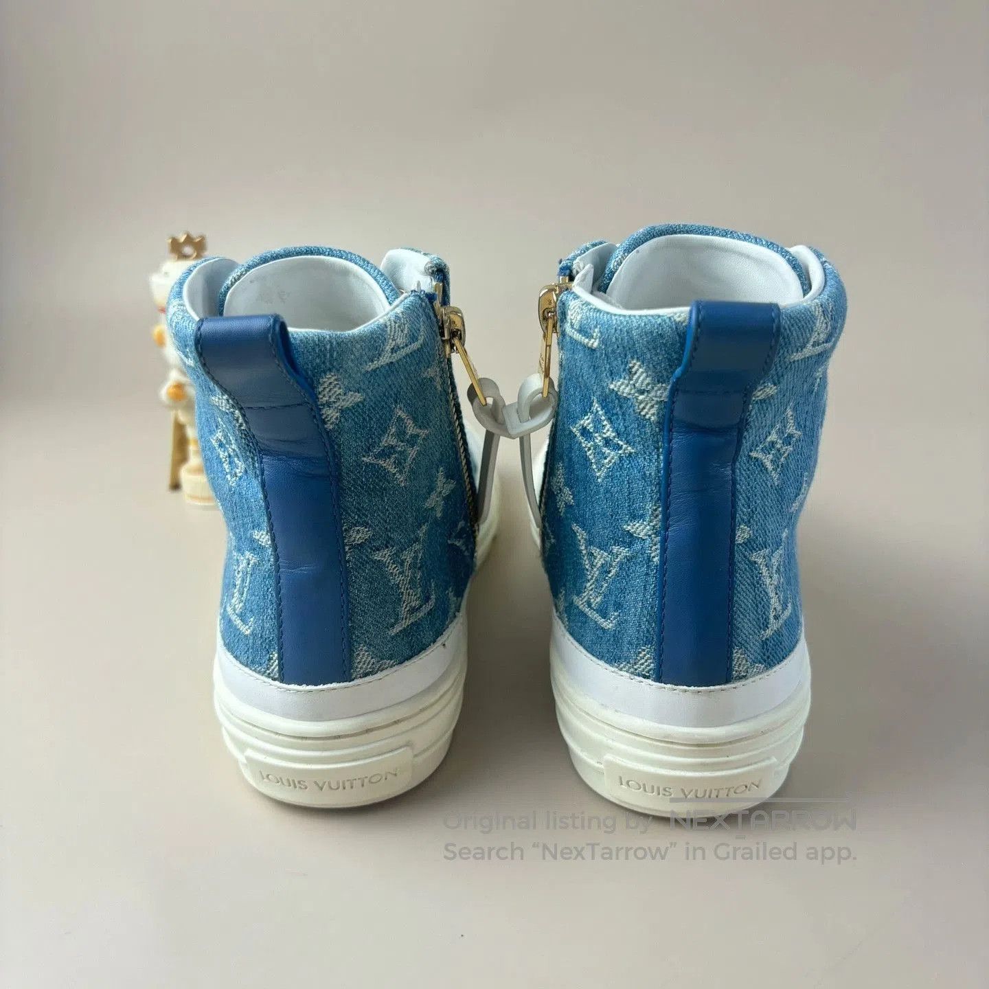 Louis Vuitton LV Blue/White Denim Monogram High-Top Sneakers. Size US 4 / IT 34 - 5 Thumbnail