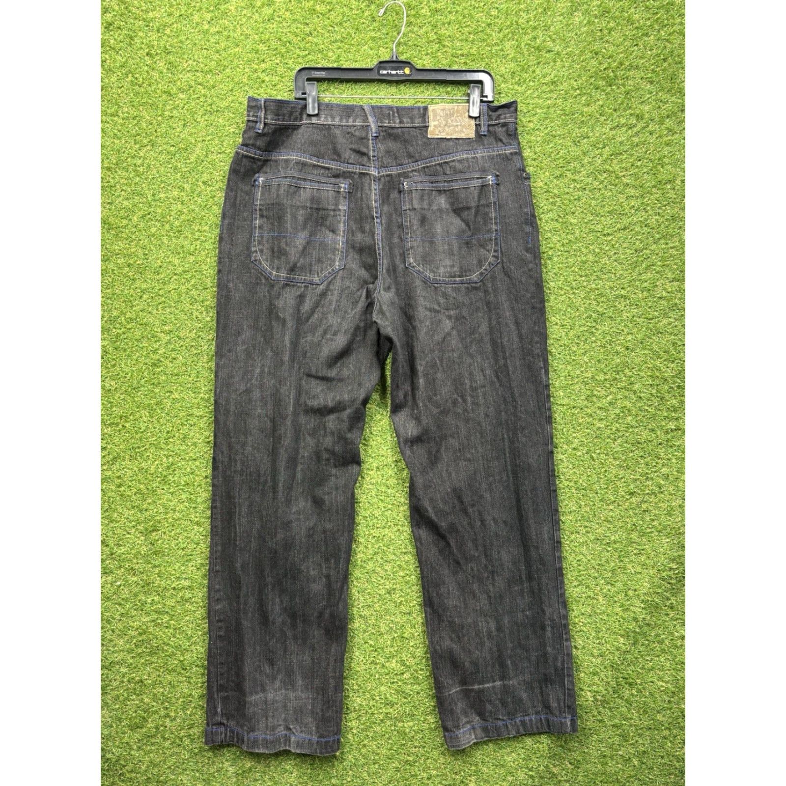 Express VINTAGE Brooklyn XPRESS Jeans Mens 40x34 Dark Wash Black Denim Grunge 5-Pocket Straight Baggy Zip Fly Stonewash Size US 40 / EU 56 - 7 Thumbnail