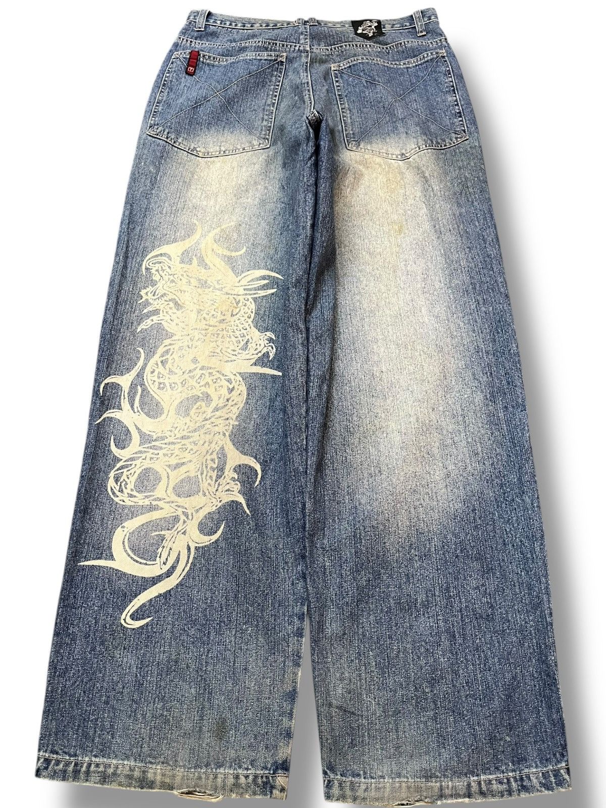 TWONESS Vintage Top Town Mudwash Dragon Printed Denim Size US 32 / EU 48 - 6 Thumbnail