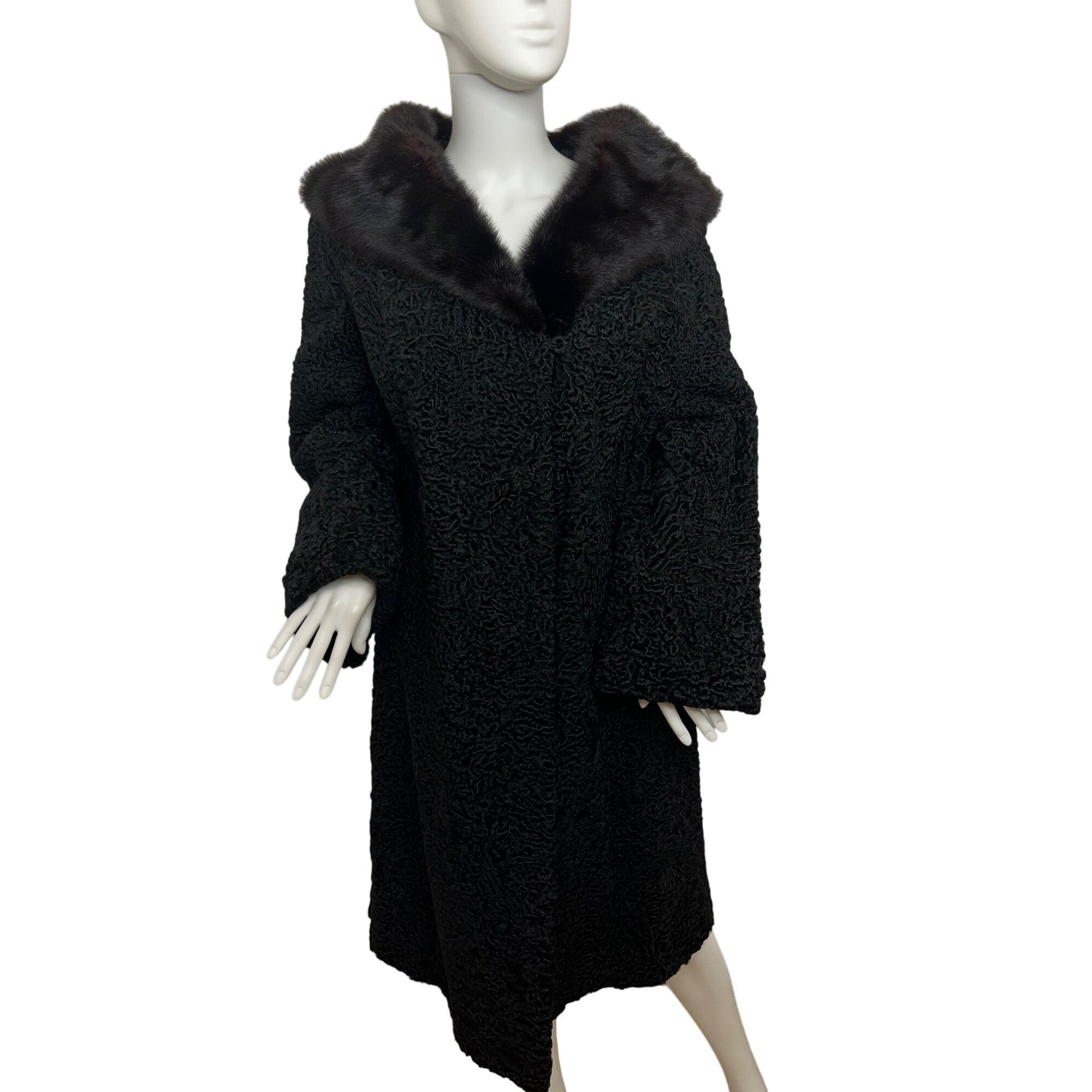 image of Women’S Vintage Persian Lamb Black Coat Mink Shawl Collar Be, Women's (Size Medium)