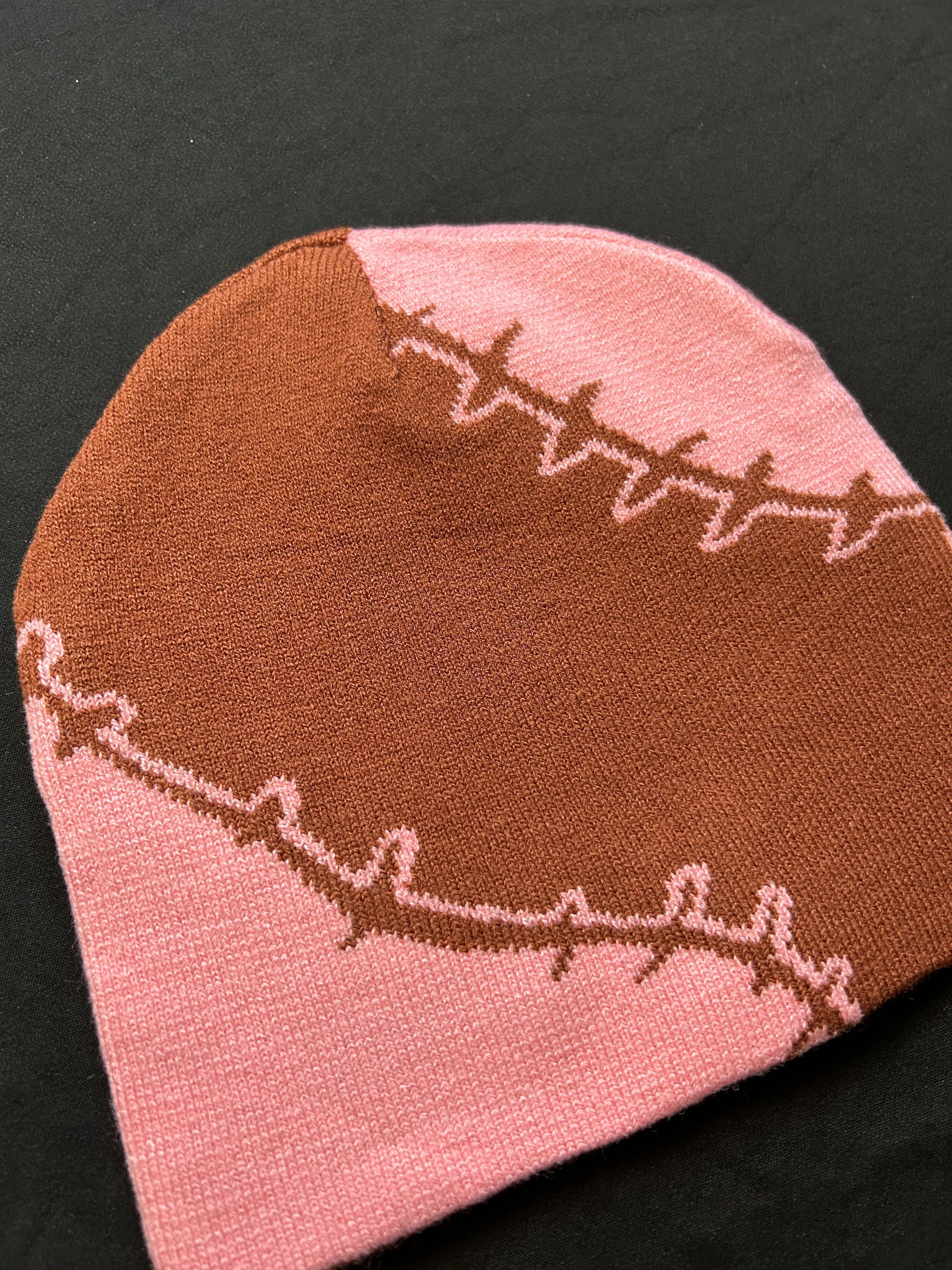 Japanese Brand Deadstock Stitch Graphic No Cuff Pink Beanie Hat OS Size ONE SIZE - 5 Thumbnail