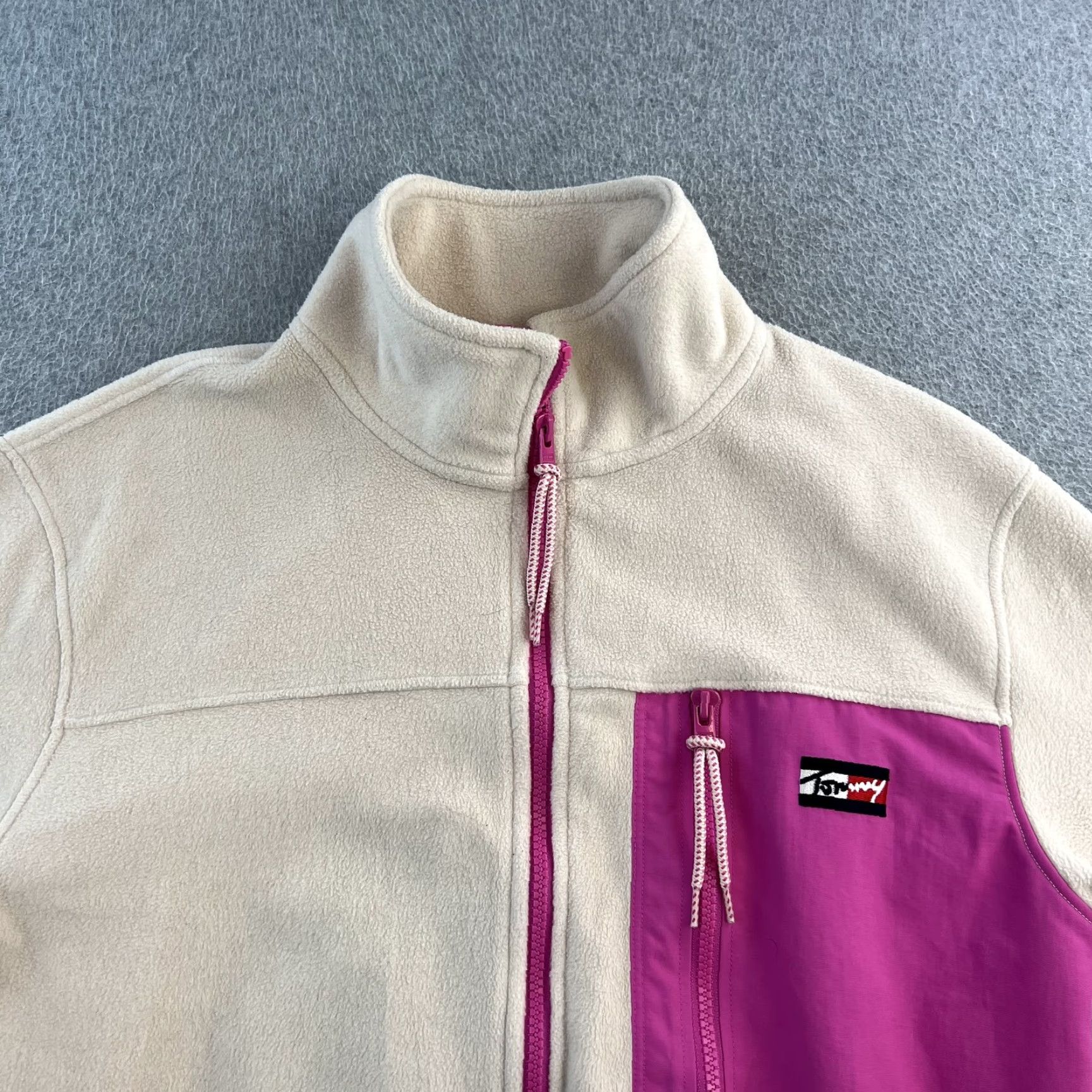 Tommy Hilfiger Tommy Jeans Fleece Jacket Womens XS Beige Pink Full Zip Retro Outdoor Pullover Size XS / US 0-2 / IT 36-38 - 6 Thumbnail