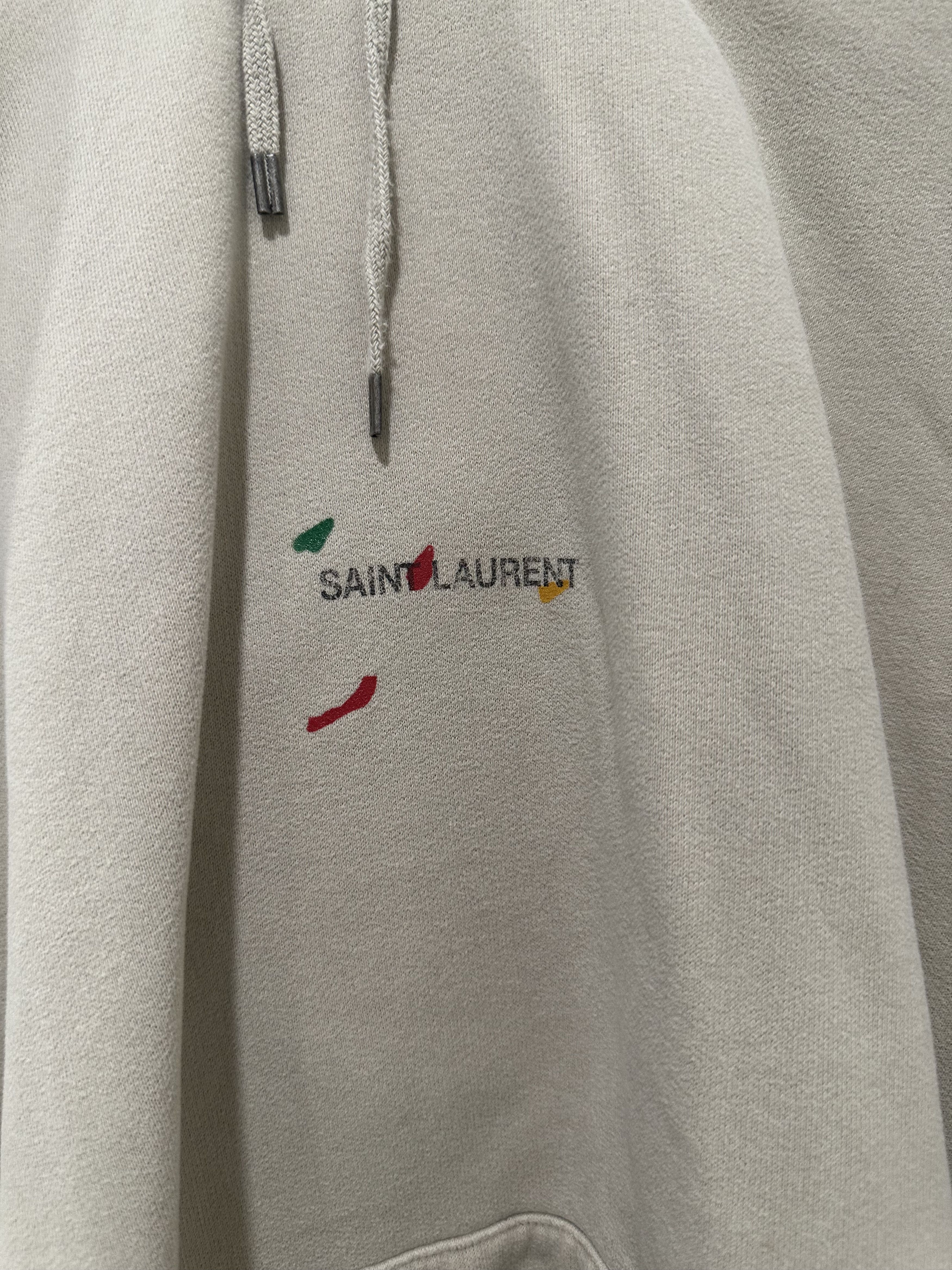Yves Saint Laurent Painted Logo Print Hooded Sweatshirt Beige Size US L / EU 52-54 / 3 - 8 Thumbnail