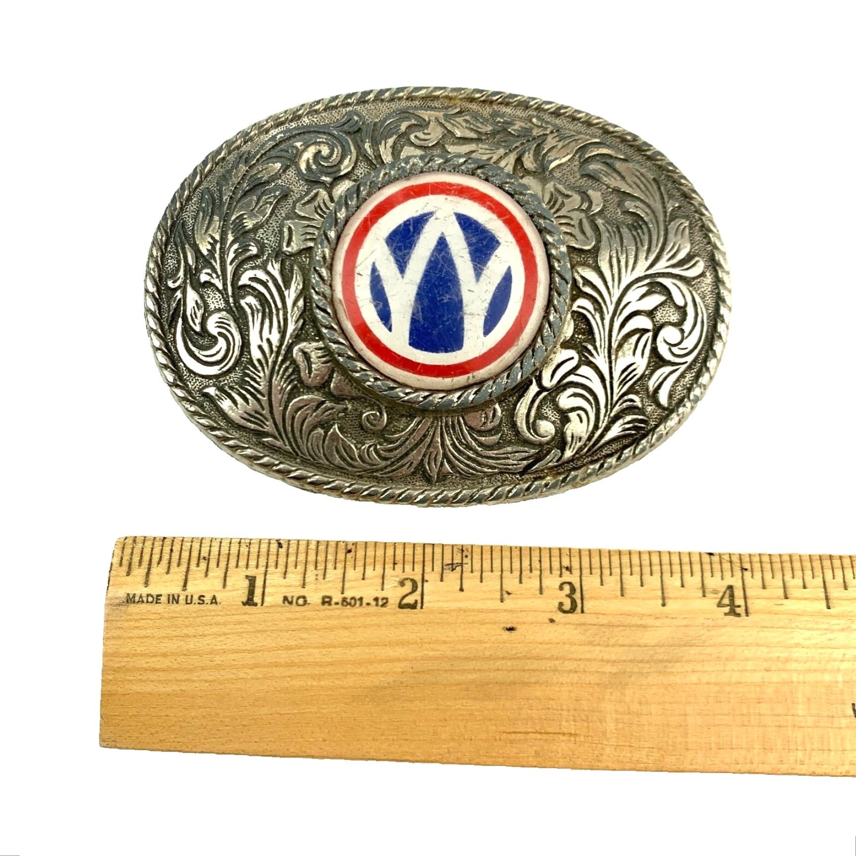 Vintage WW2 US 89th Infantry Division Logo Metal Belt Buckle Ornate Oval Buckle Mens Western Buckle N/A Size ONE SIZE - 5 Thumbnail