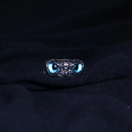Jewelry Blue-Eyed Owl Ring, Gothic Jewelry, Adjustable Ring Size ONE SIZE - 4 Thumbnail