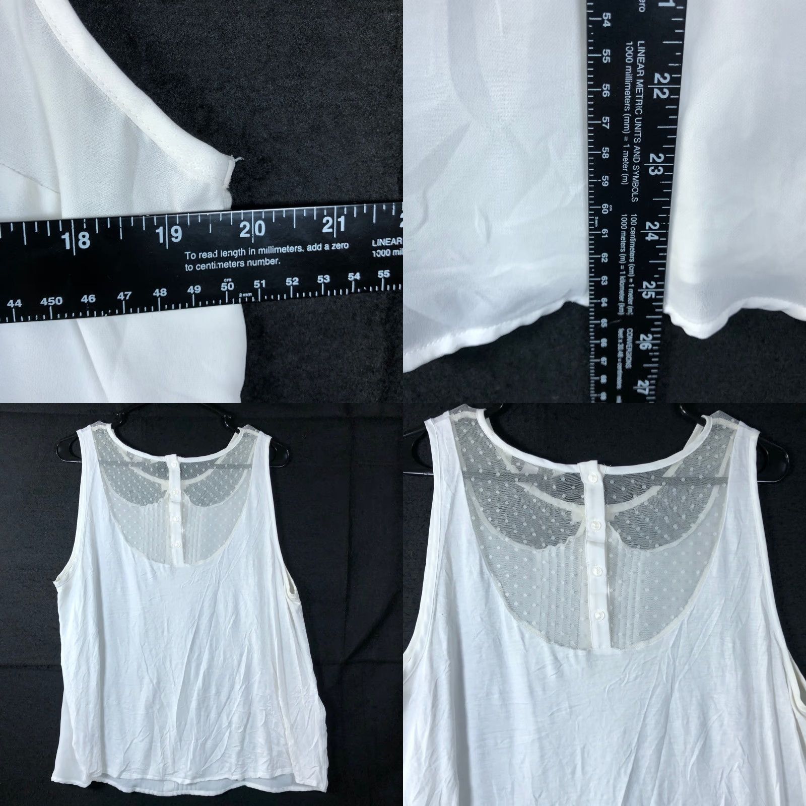 Vintage LC Lauren Conrad Blouse Womens Sleeveless White Bow Pleated Front Lace XL Sheer Casual Workwear, Preppy, 90s? Size XL / US 12-14 / IT 48-50 - 8 Thumbnail