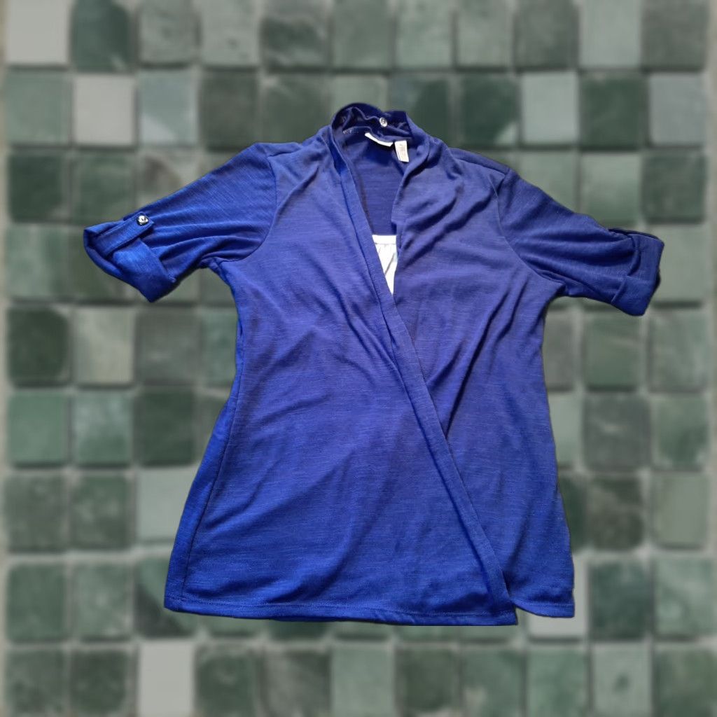 Vintage Kim Rogers Open Front Cardigan Petite Large P L Blue Short Sleeve Shirt Women Size L / US 10 / IT 46 - 1 Thumbnail