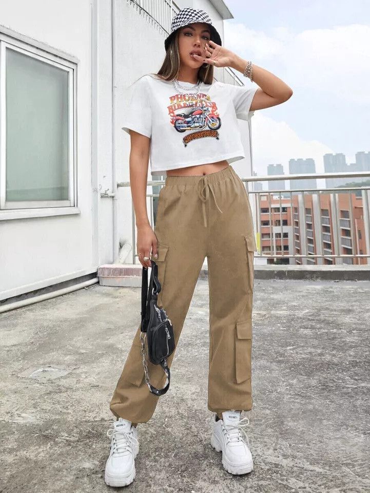 The Unbranded Brand Multi-Pocket Trousers High Waist Joggers Size 26" / US 2 / IT 38 - 5 Thumbnail