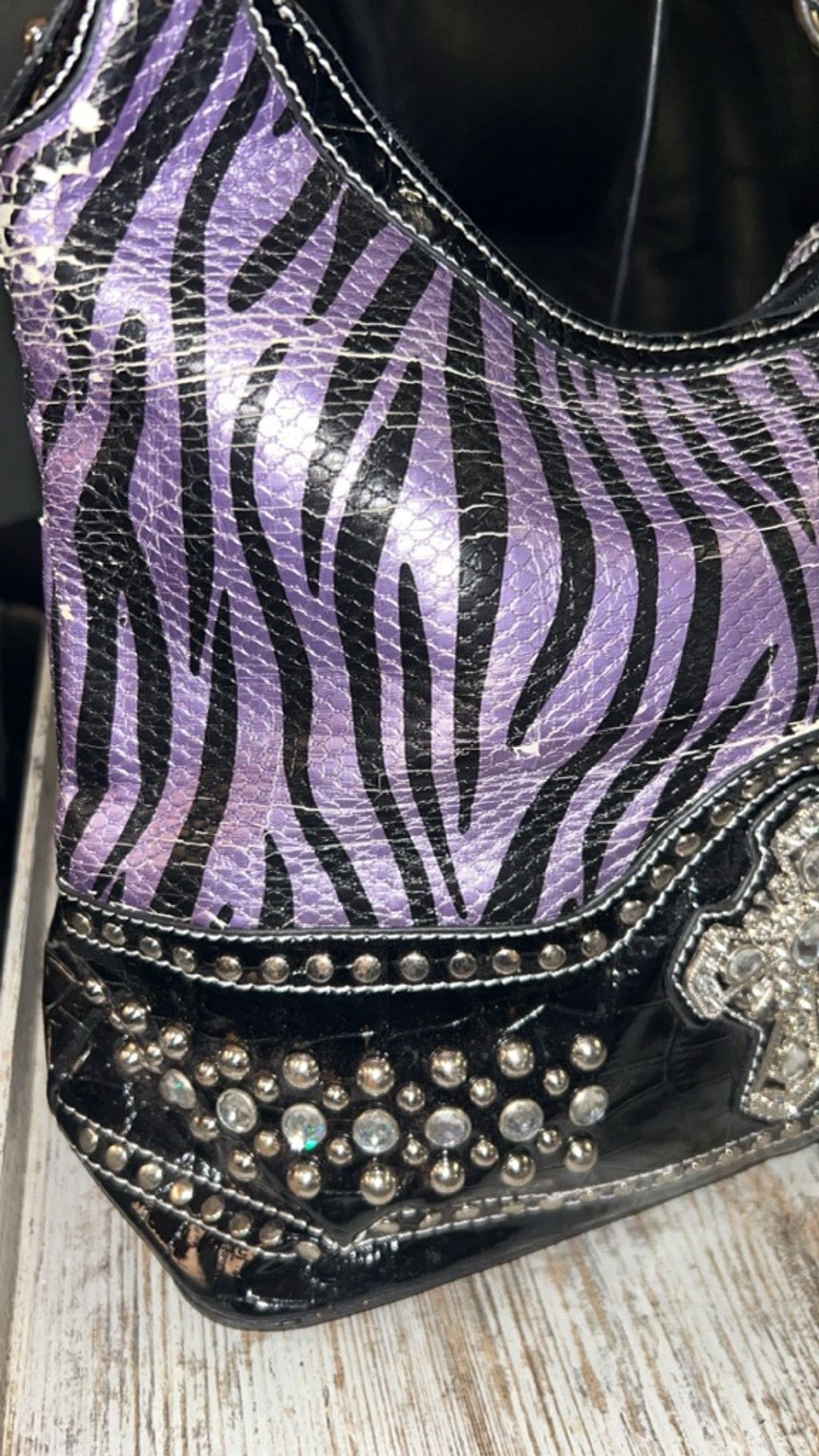 The Unbranded Brand Women's Unbranded Shoulder Bag One Size Purple Black Zebra P Size ONE SIZE - 2 Thumbnail
