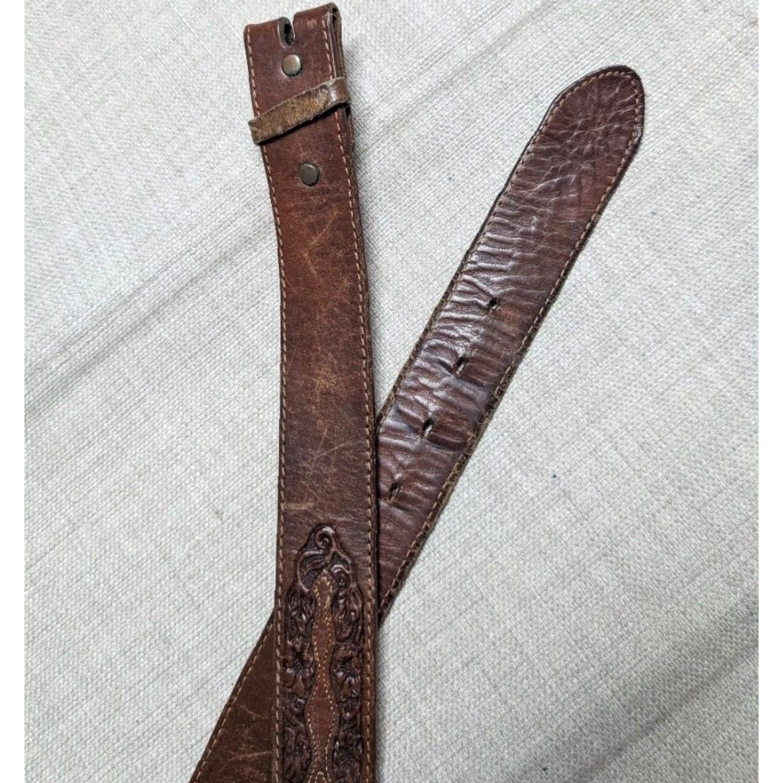 Vintage VINTAGE Silver Creek belt Tooled Western belt Men 36 brown leather cowhide full grain 1-1/2" width Belt Womens Mens Size 36 - 6 Thumbnail