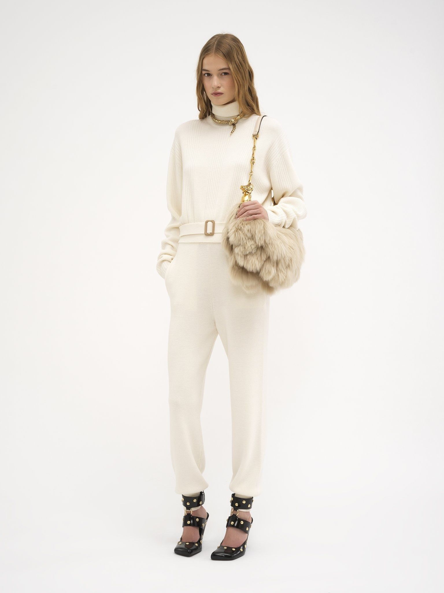Chloe o1loc1c11025 Wool Knit Sweatpant in Iconic Milk Size 25" / US 0 / IT 36 - 2 Thumbnail