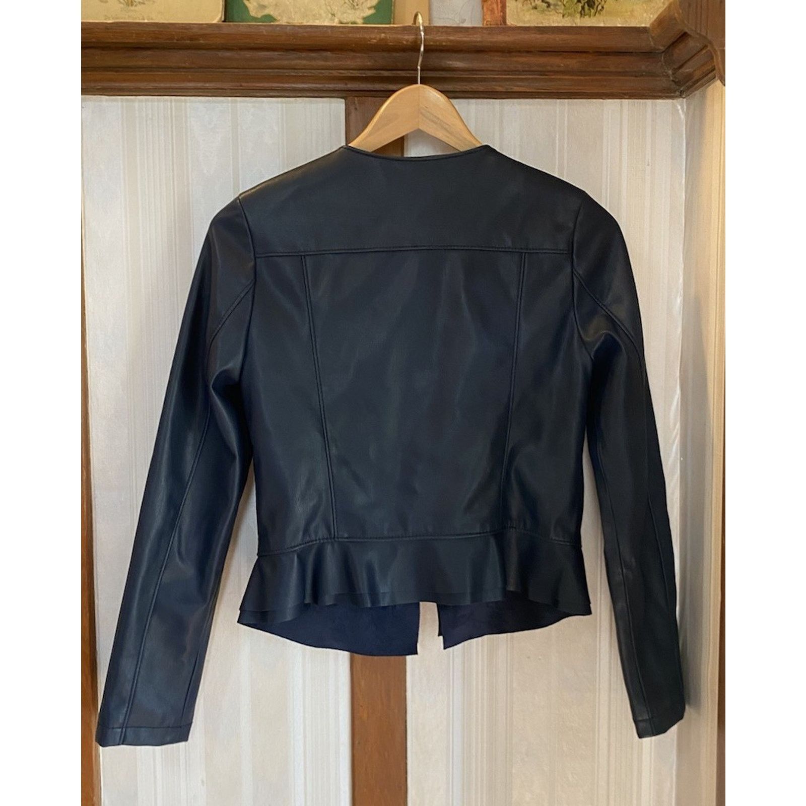Zara Zara Basic Outerwear Blue Faux Leather Peplum Jacket Women 8 Size M / US 6-8 / IT 42-44 - 3 Thumbnail
