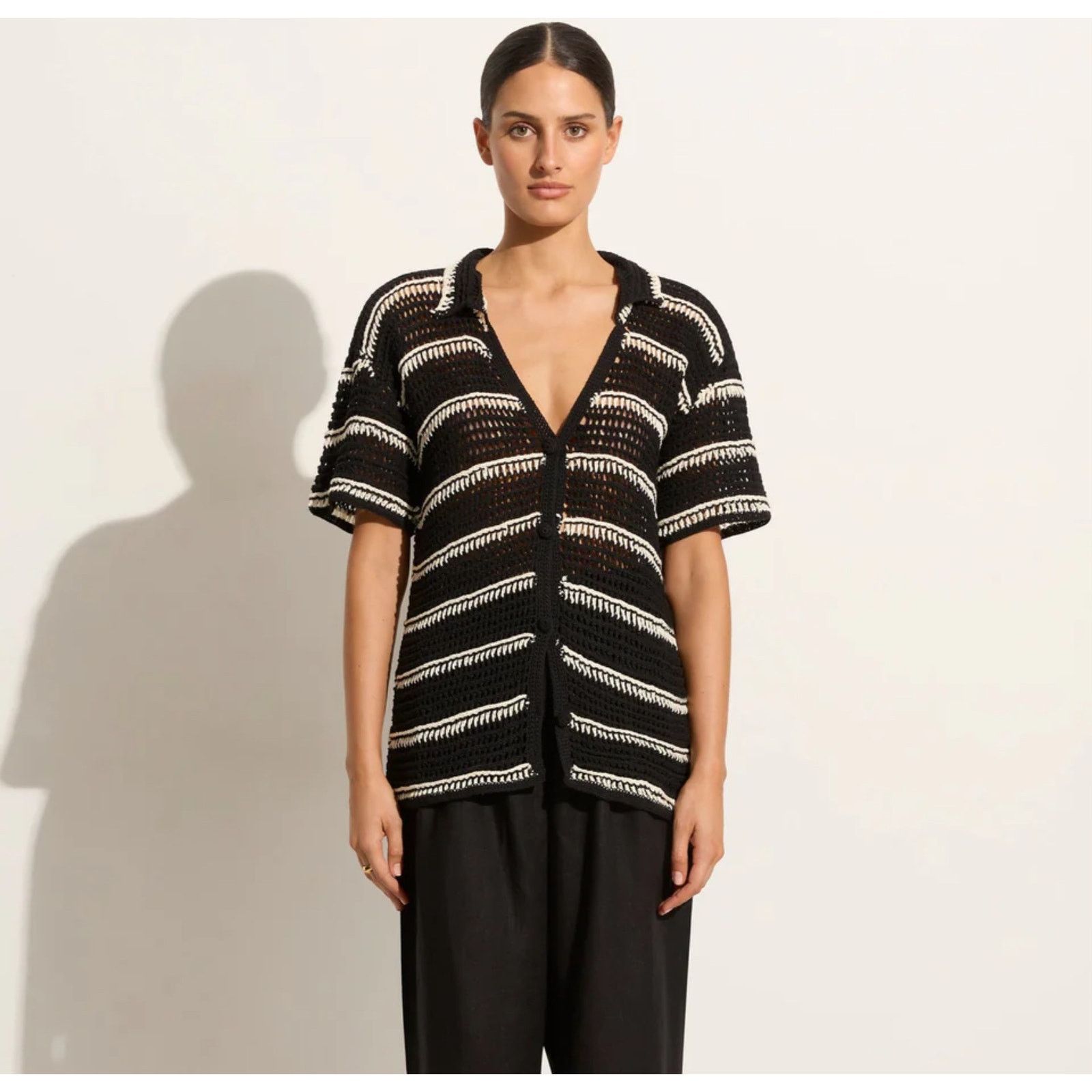 FAITHFULL NWT Faithfull The Brand Crochet Shirt Top Black White Sz S/M Size M / US 6-8 / IT 42-44 - 1 Thumbnail