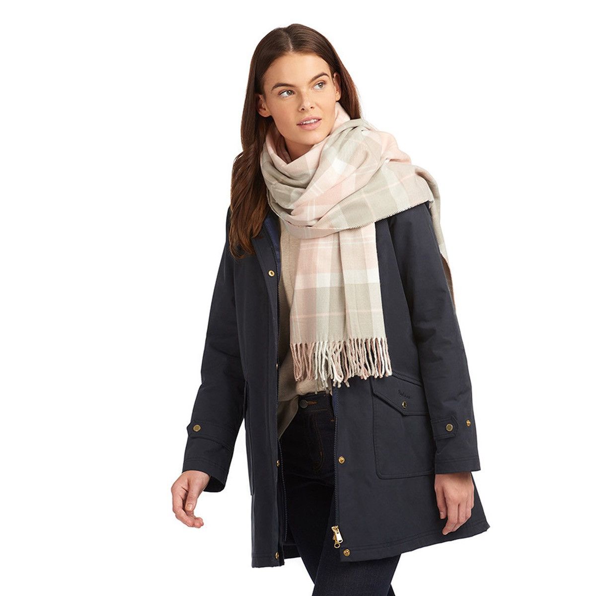 Barbour Barbour Pink and Grey Hailes Tartan Wrap Scarf Size ONE SIZE - 3 Thumbnail