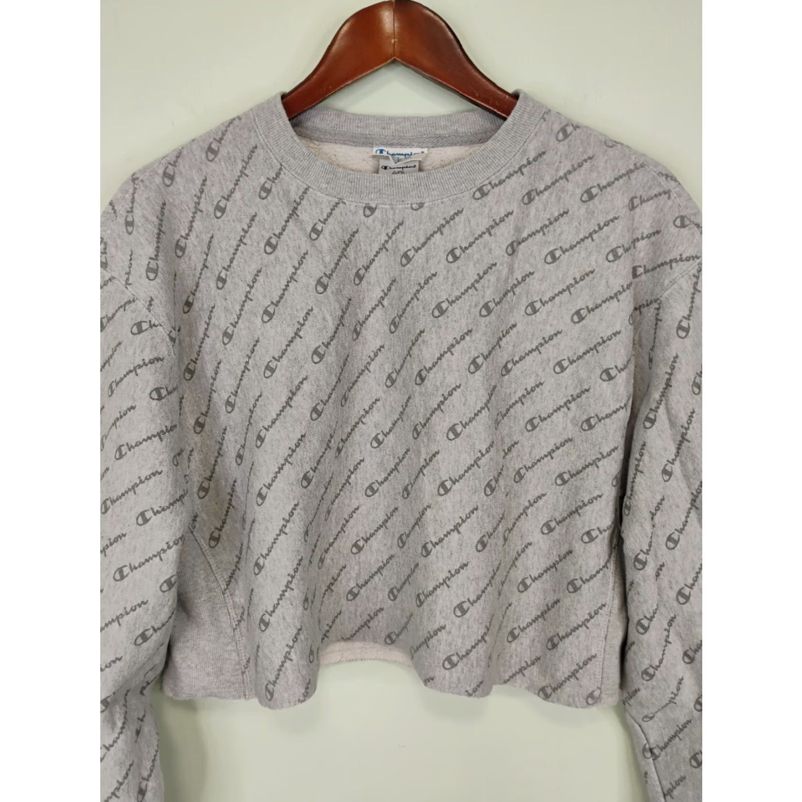Champion Champion Reverse Weave Crop Sweatshirt Women Adult Medium Gray Spellout Pullover Size M / US 6-8 / IT 42-44 - 2 Thumbnail