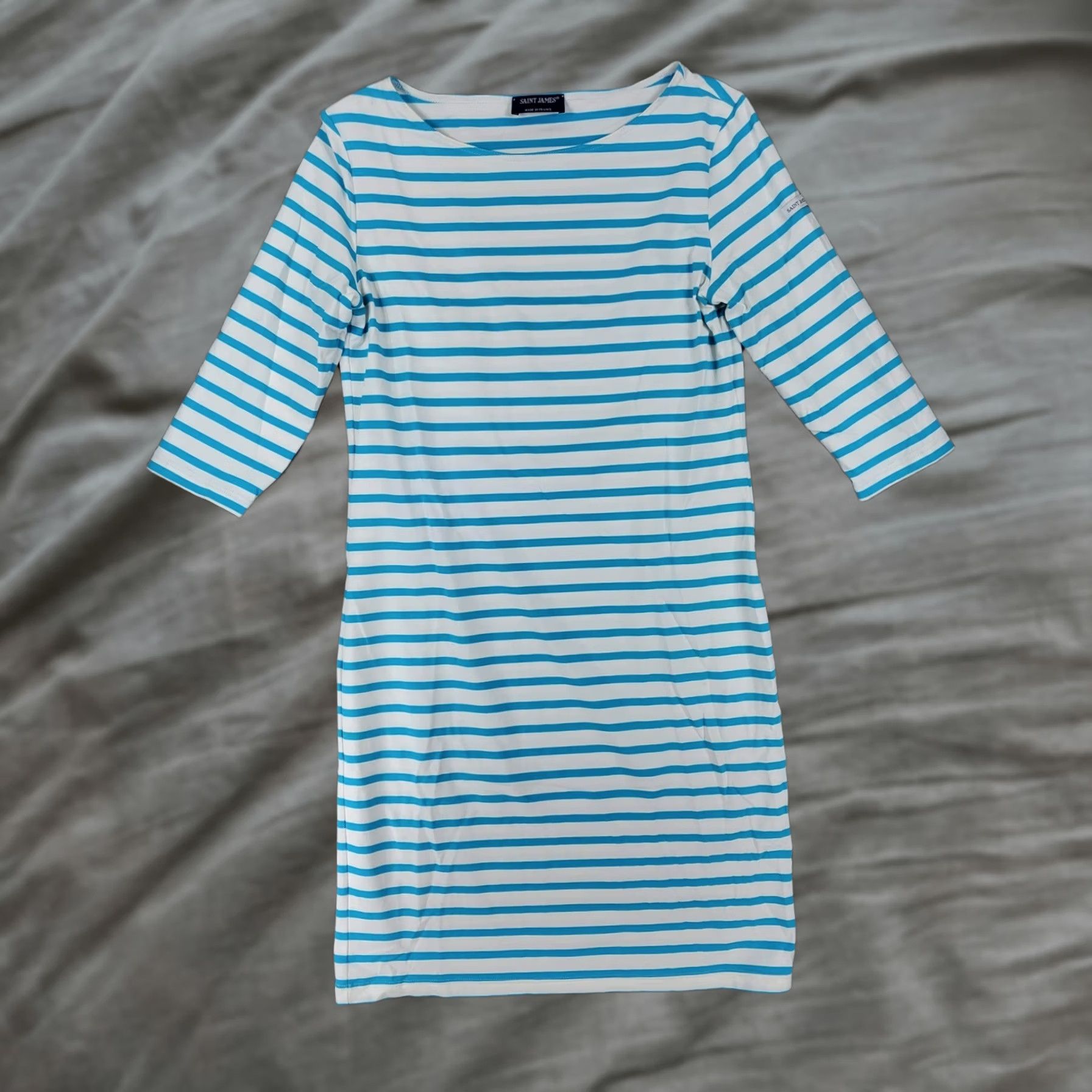 Vintage Saint James Breton Stripe Dress Women 8 Blue White Boat Neck 3/4 Sleeve France, Women's