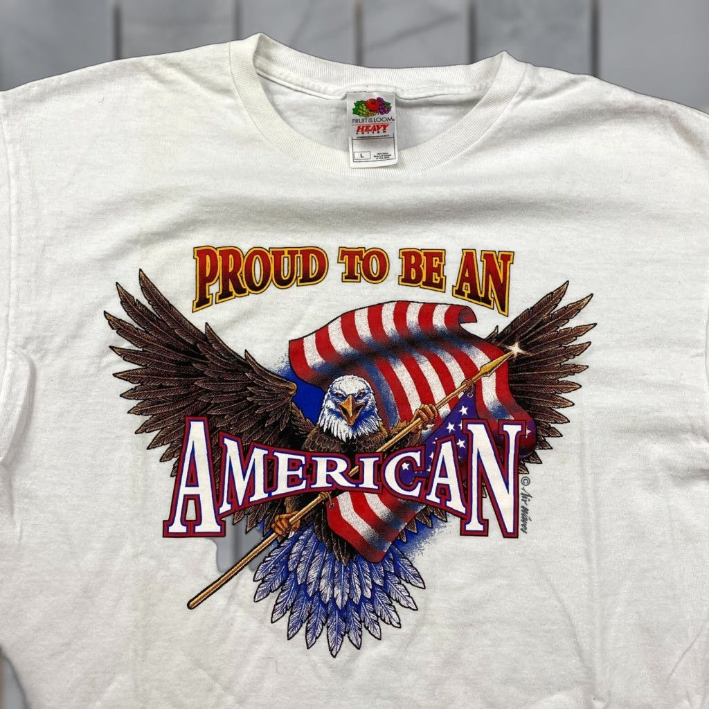 Fruit Of The Loom VINTAGE Fruit of the Loom Air Waves Shirt Mens L White Eagle Graphic USA Proud to be an American Size US L / EU 52-54 / 3 - 1 Thumbnail