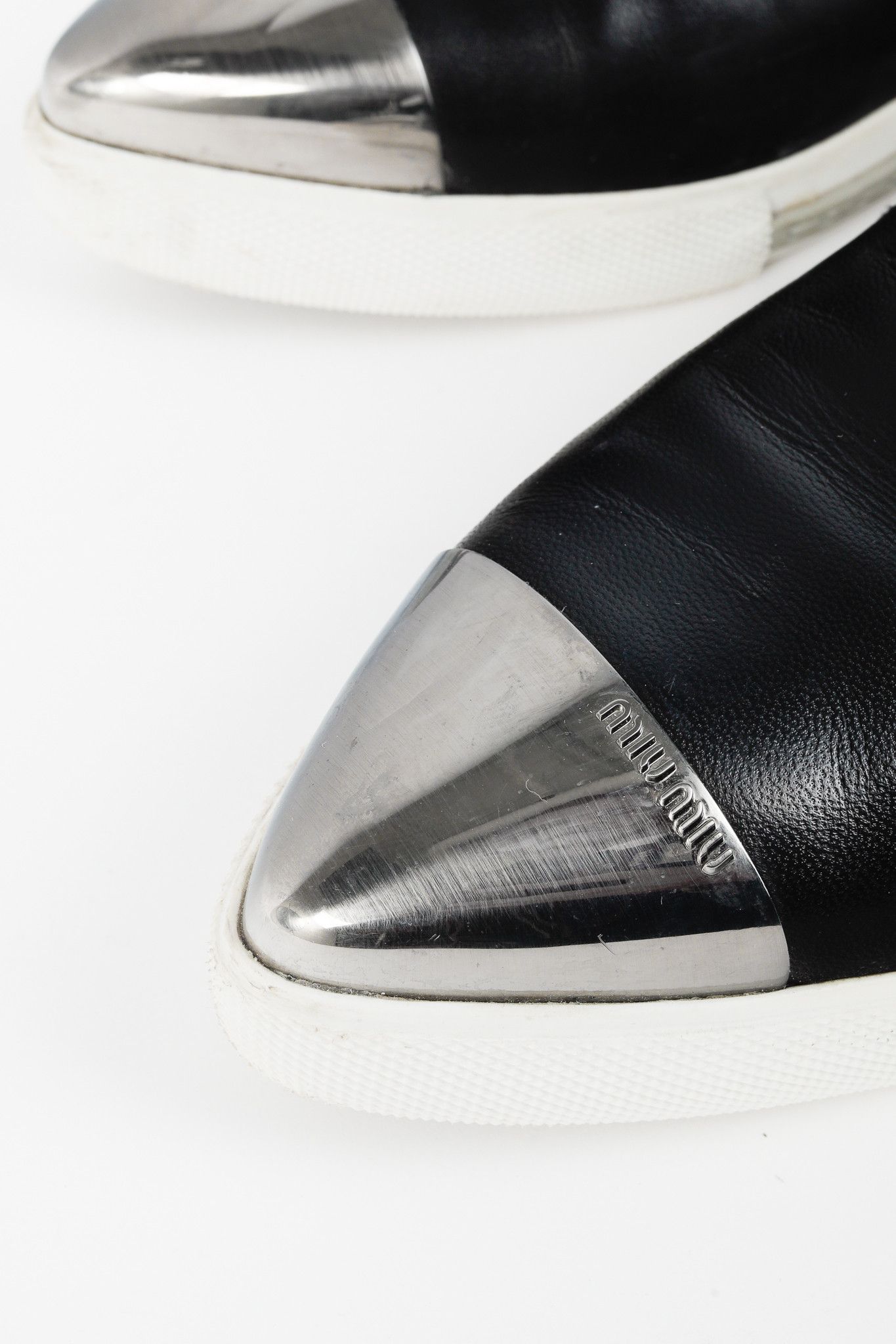 Miu Miu Miu Miu Black Metal-Cap-Toe Slip-On Sneakers Size US 6.5 / IT 36.5 - 8 Thumbnail