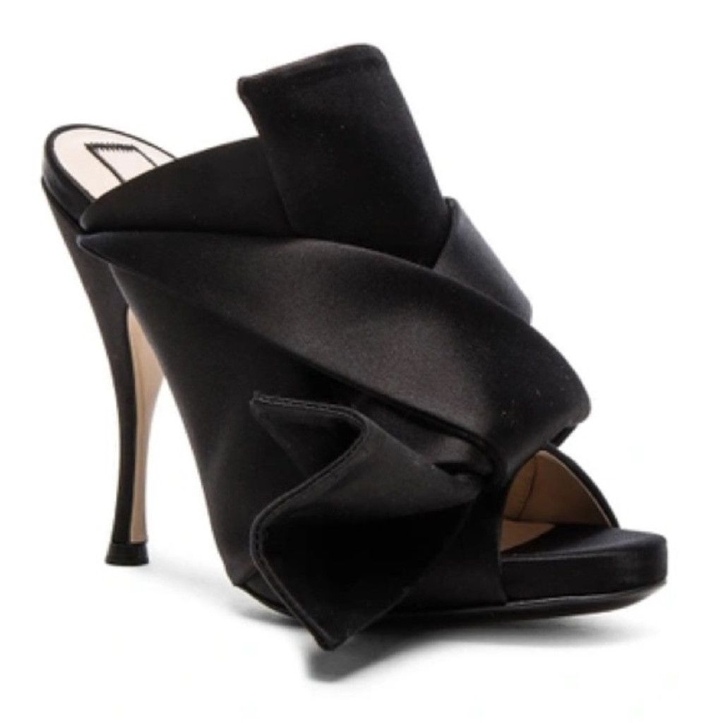 No. 21 Nº21 Numero Ventuno Satin Ronny Raso Knot Peep Toe Mules Size US 10 / IT 40 - 9 Thumbnail