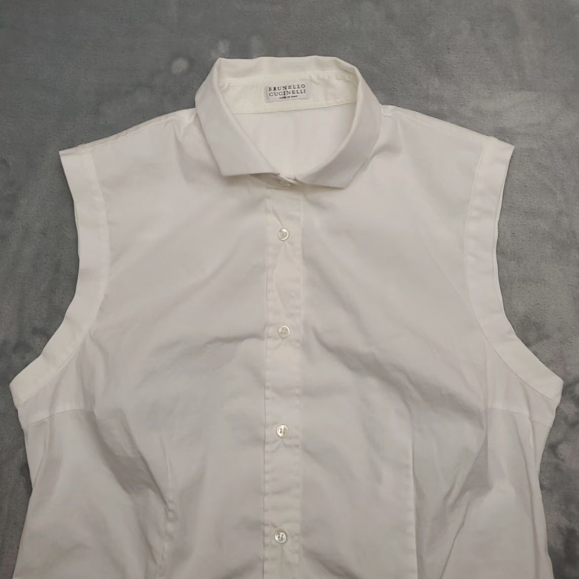 Vintage Brunello Cucinello Top Womens XL White Cotton Stretch Blend Sleeveless Classic - Shirt - Womens - XL - White Size S / US 4 / IT 40 - 4 Thumbnail