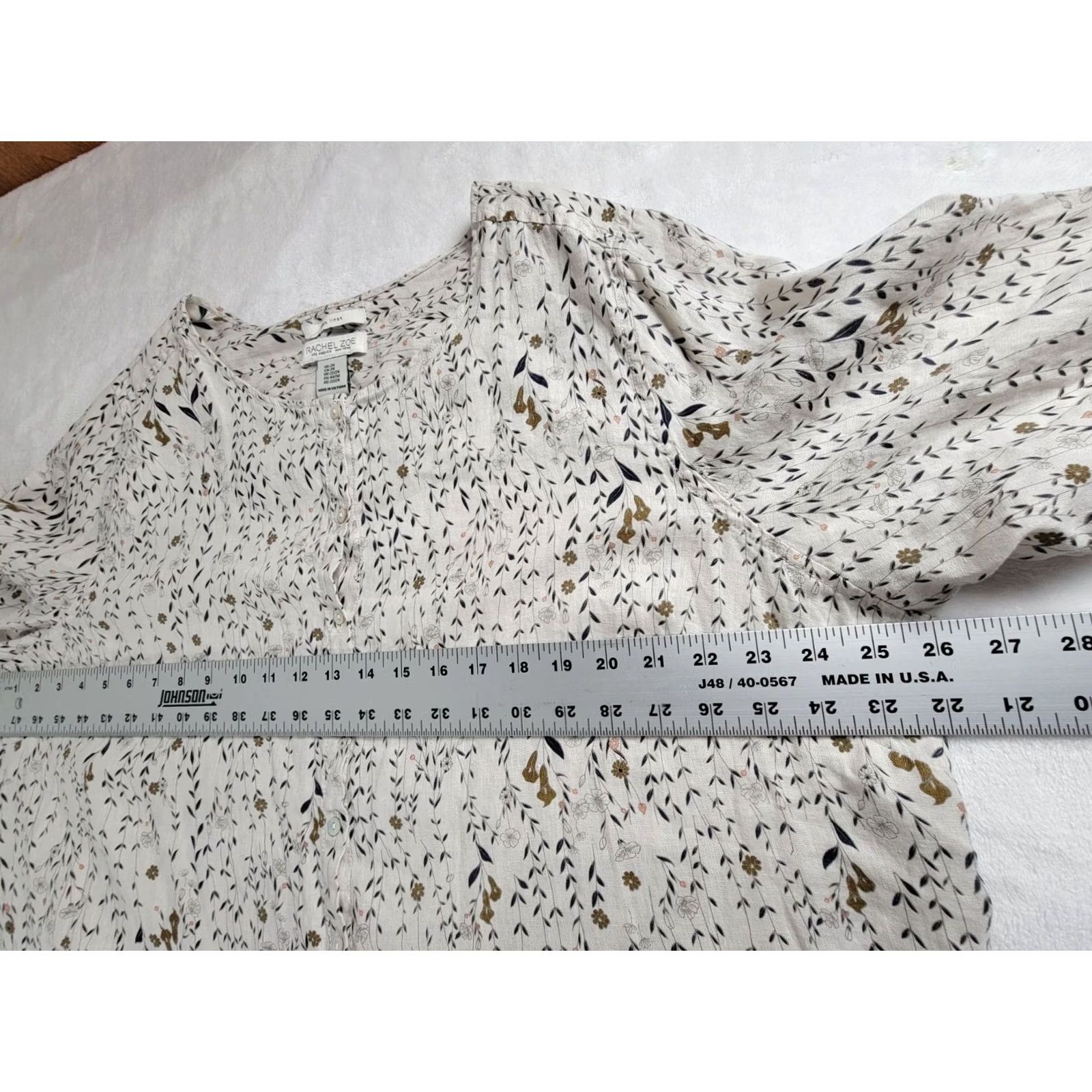 Rachel Zoe Rachel Zoe Womens Blouse 100% Linen Floral Print 3/4 Sleeves Button Down Top 2X Beige Lily Beach Bohemian Relaxed Mens Womens Boys Girls Size XXL / US 16-18 / IT 52-54 - 6 Thumbnail