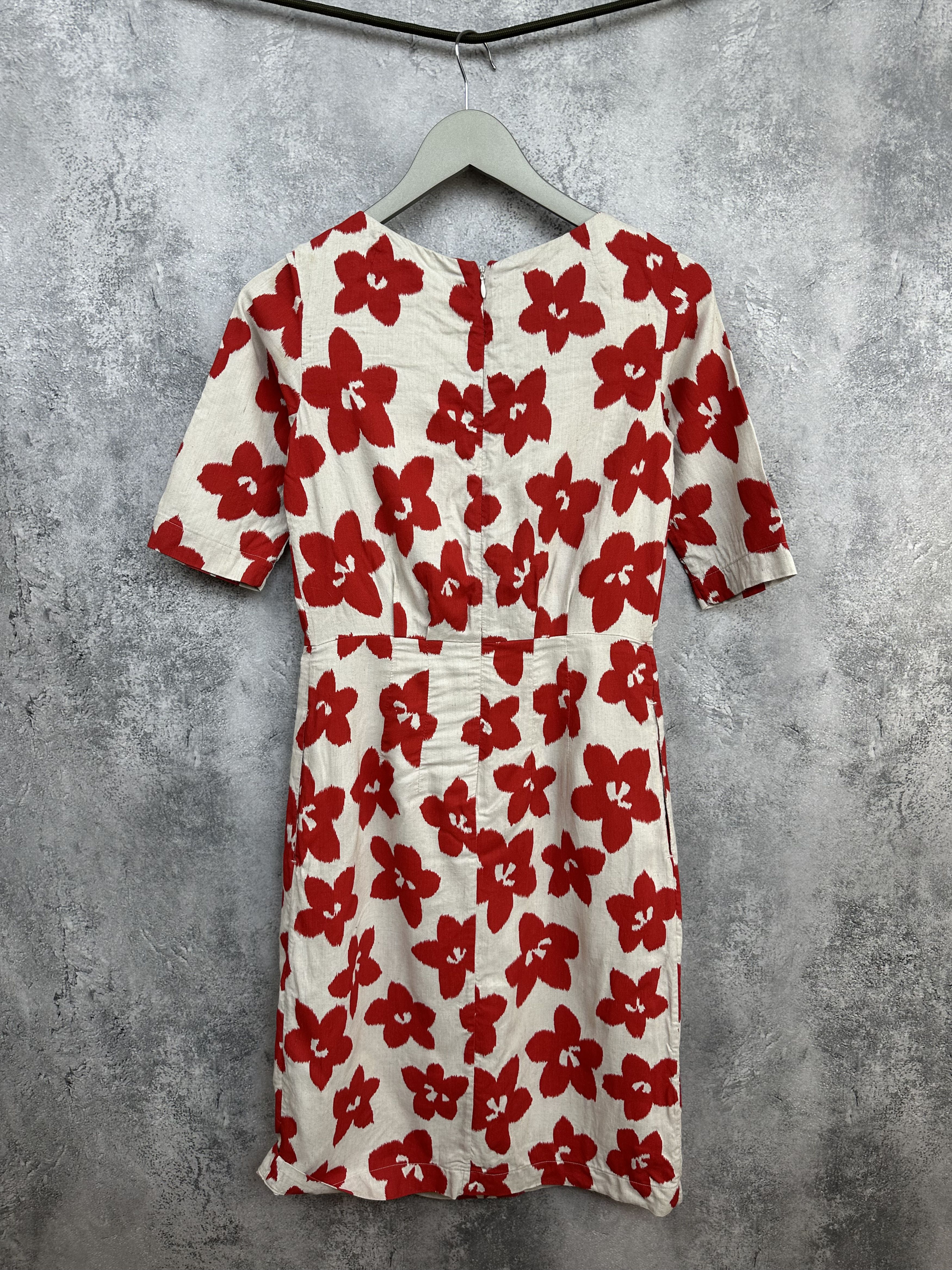 Other TOAST Ivory Red Floral Above Knee Dress Linen Blend Pockets Size S / US 4 / IT 40 - 3 Thumbnail
