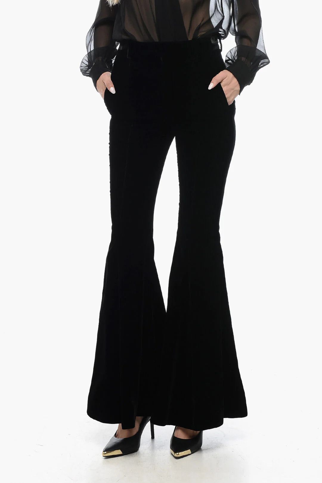 Saint Laurent Paris og1mm0326 Velvet Flared Pant in Black Size 30" / US 8 / IT 44 - 1 Thumbnail