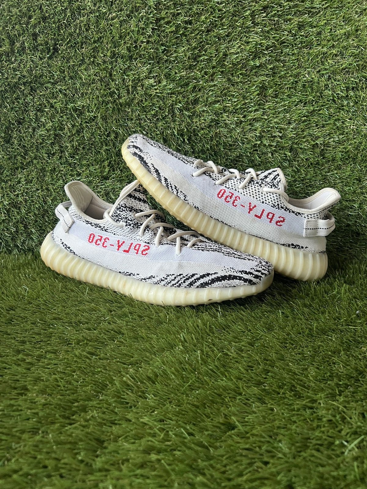 image of Adidas Yeezy 350 V2 Zebra Shoes in White, Men's (Size 14)