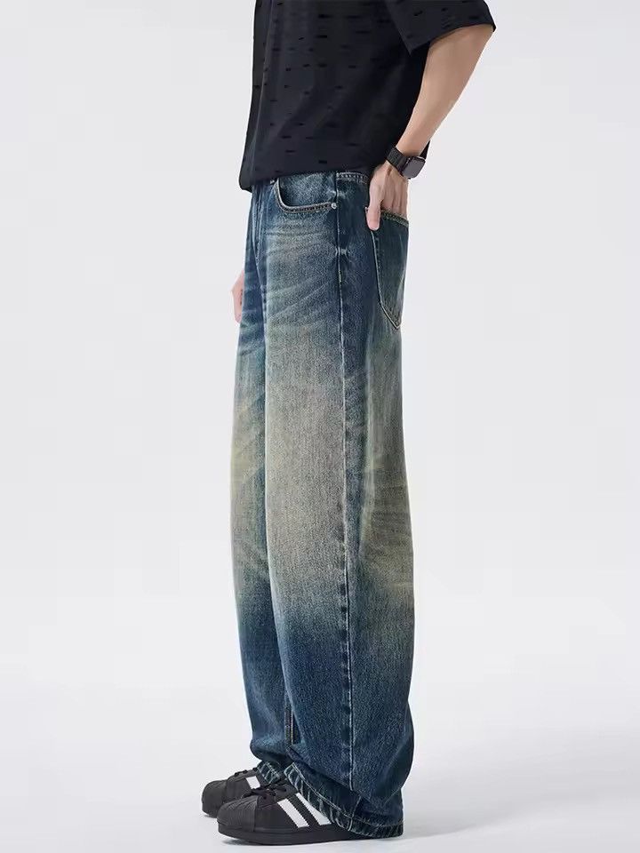 Jean Blue Washed Baggy Denim Jeans, Loose Wide Leg Jeans Size US 33 - 5 Thumbnail