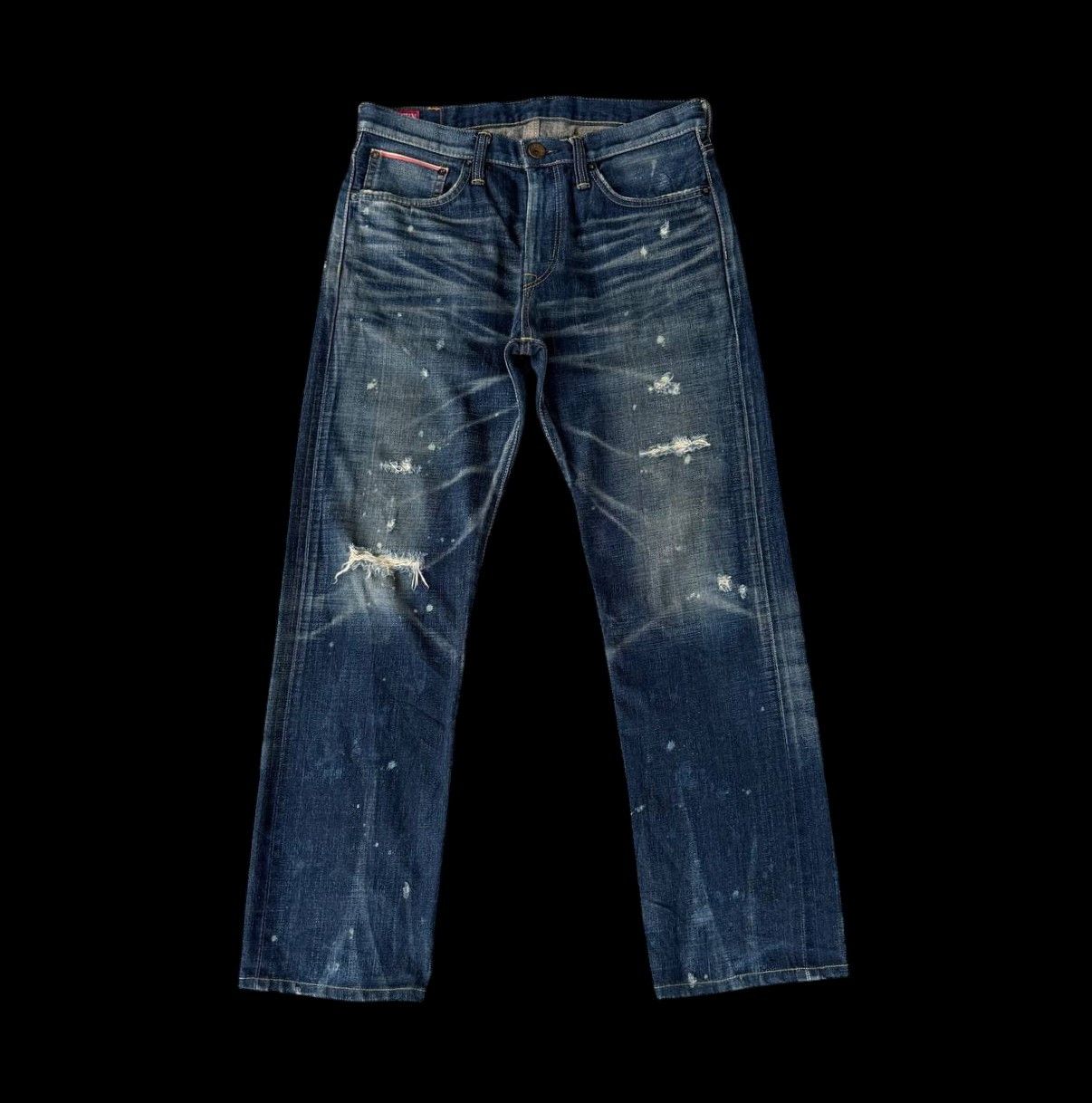 Edwin VINTAGE EDWIN 505ZX BUCKLE BACK REDLINE DISTRESSED HONEYCOMB Size US 30 / EU 46 - 1 Thumbnail