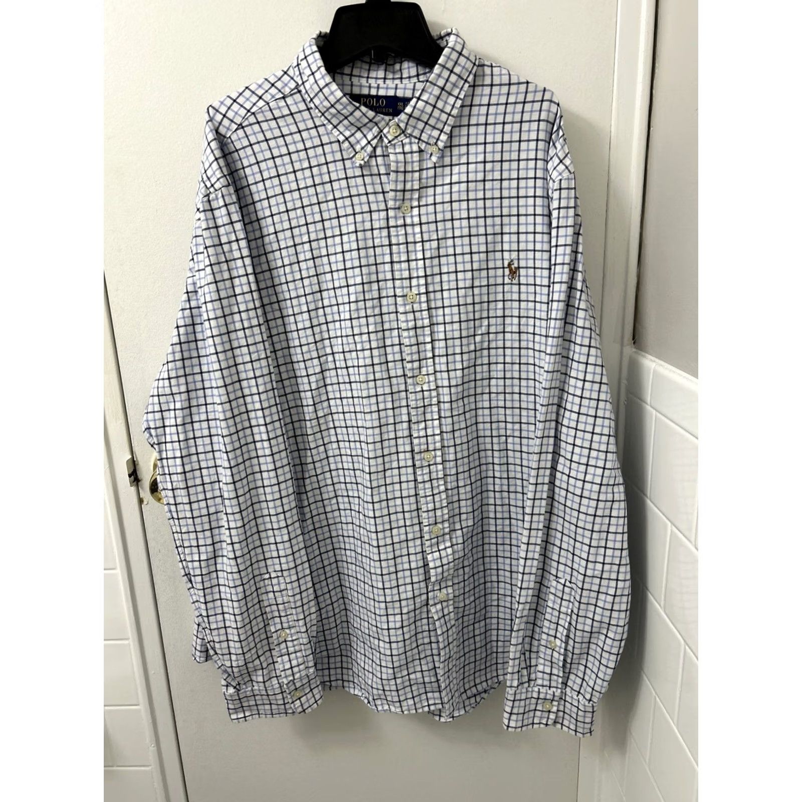 Ralph Lauren VINTAGE Polo Ralph Lauren Shirt Mens 2XL White Blue Plaid Button-Down L/S Classic Fit Size US XXL / EU 58 / 5 - 2 Thumbnail