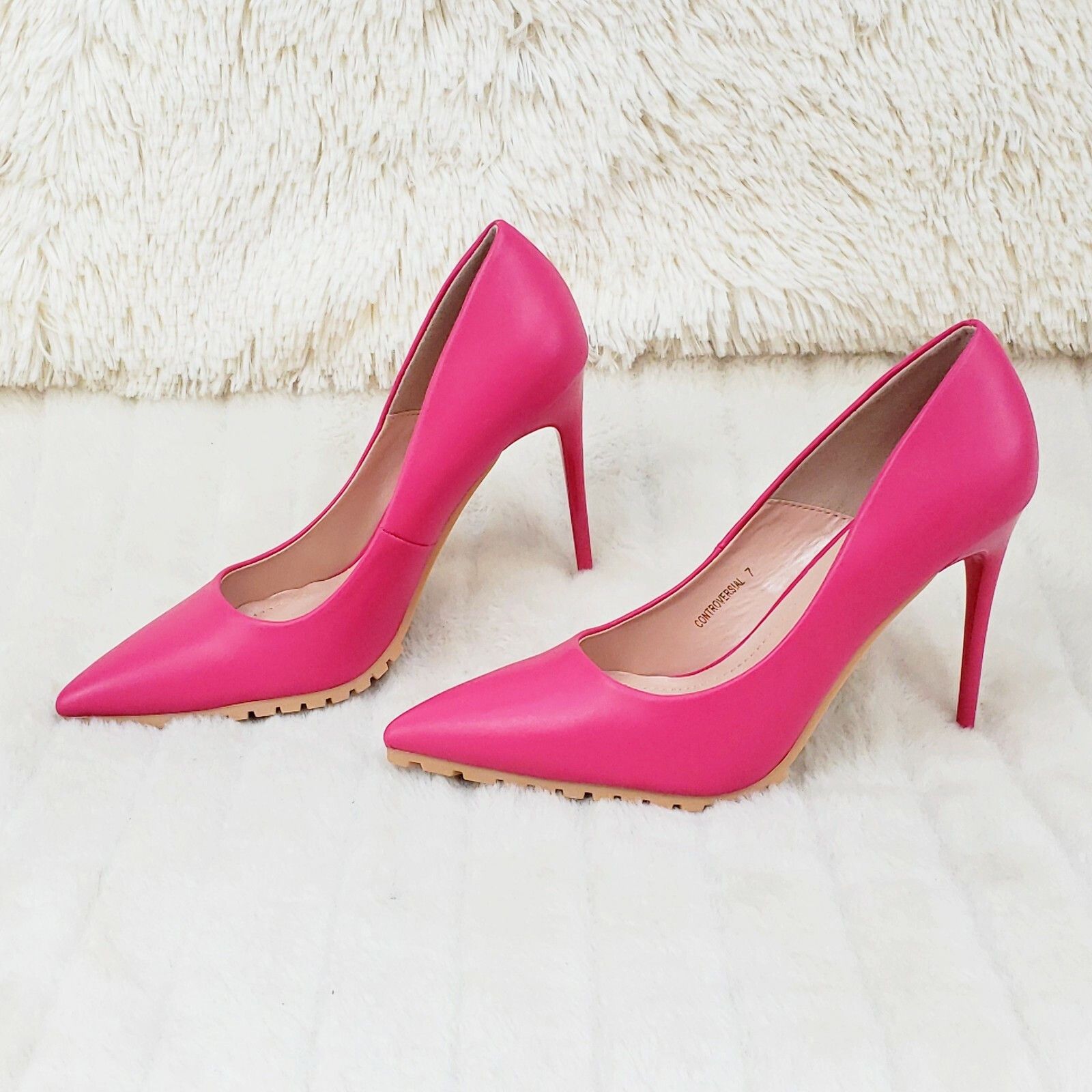 Other Revenge Fuchsia 4.5" High Heel Shoes Pointy Toe Pump Lug Sol Size US 7.5 / IT 37.5 - 7 Thumbnail
