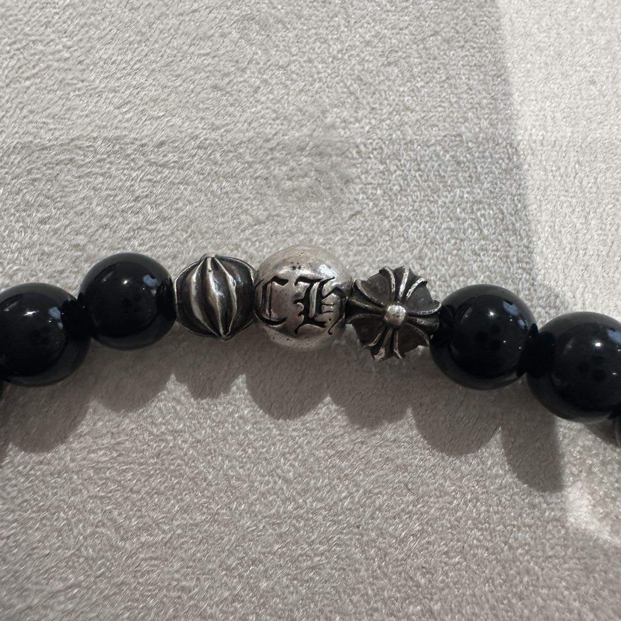 Chrome Hearts Chrome Hearts 6mm Obsidian Eight Silver Beads Cross Bracelet Size ONE SIZE - 9 Thumbnail