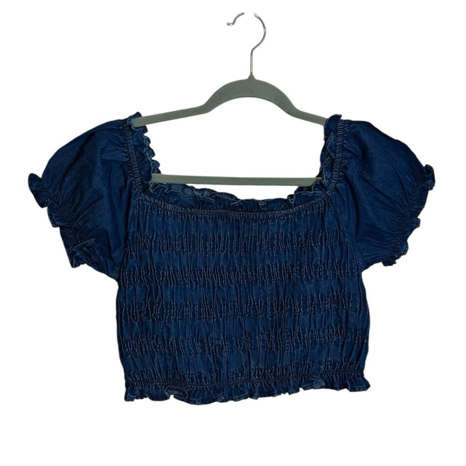 Other Nwt Sim & Sam Denim Smocked Cropped Top Size M / US 6-8 / IT 42-44 - 1 Thumbnail