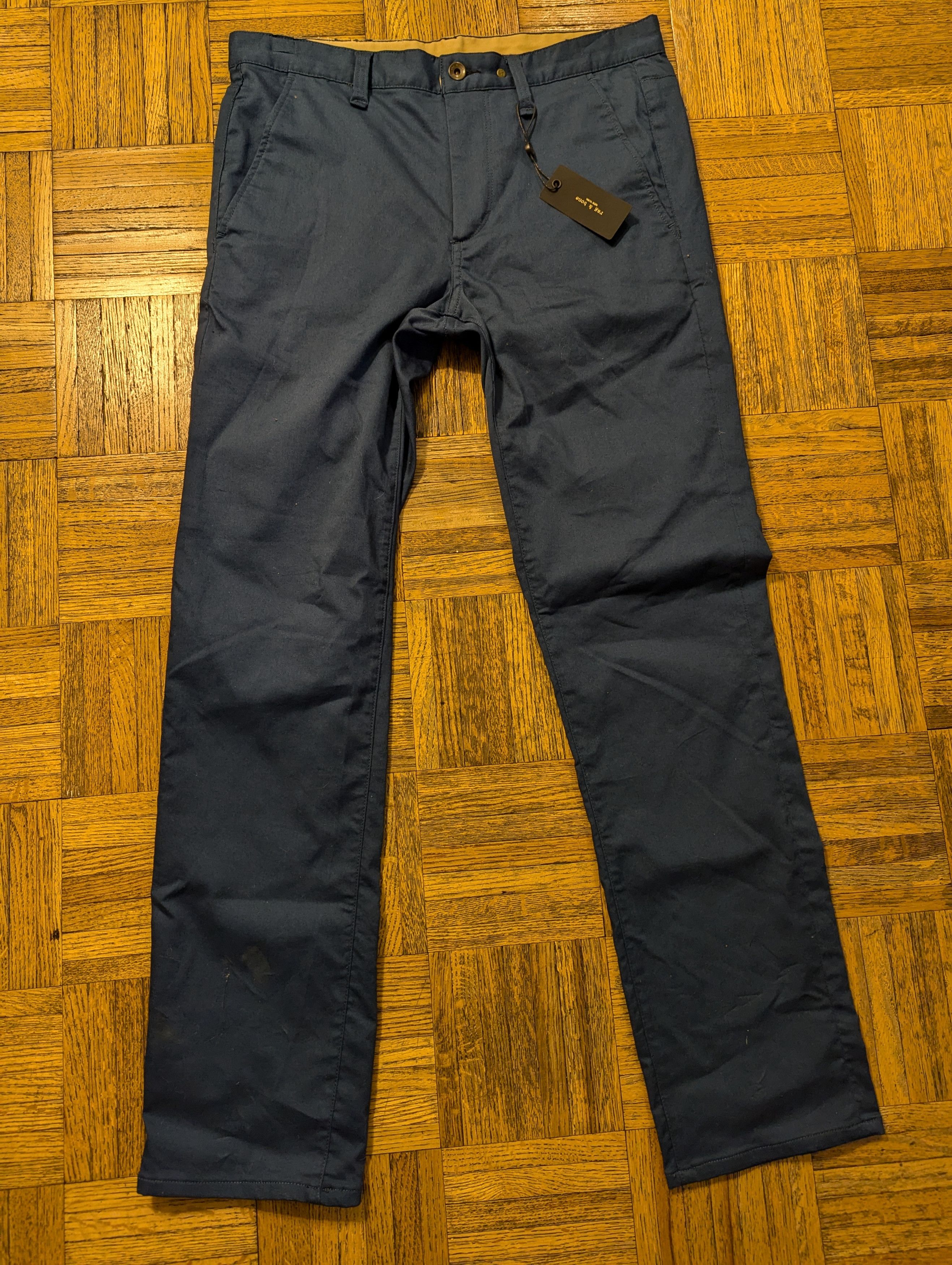 RAG authentic & BONE Standard Issue FIT 2 Slim Leg Button-Fly Pants In Distrsd Navy33x 30