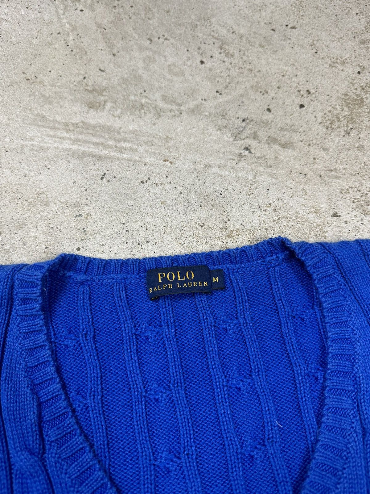 Polo Ralph Lauren × Vintage Vintage Y2K Polo Ralph Lauren Cable Knit V Neck Sweater Blue Size US XS / EU 42 / 0 - 6 Thumbnail