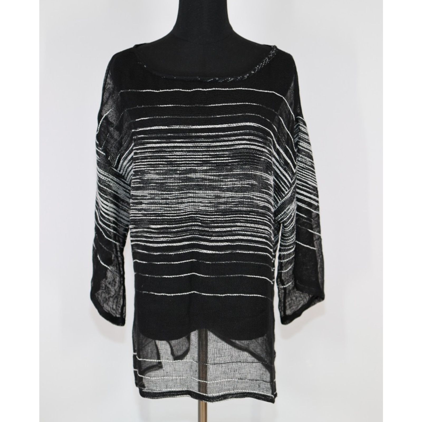 Eileen Fisher NWoT EILEEN FISHER Linen Half Sleeve Illusion Mesh Top Sz M Size M / US 6-8 / IT 42-44 - 2 Thumbnail
