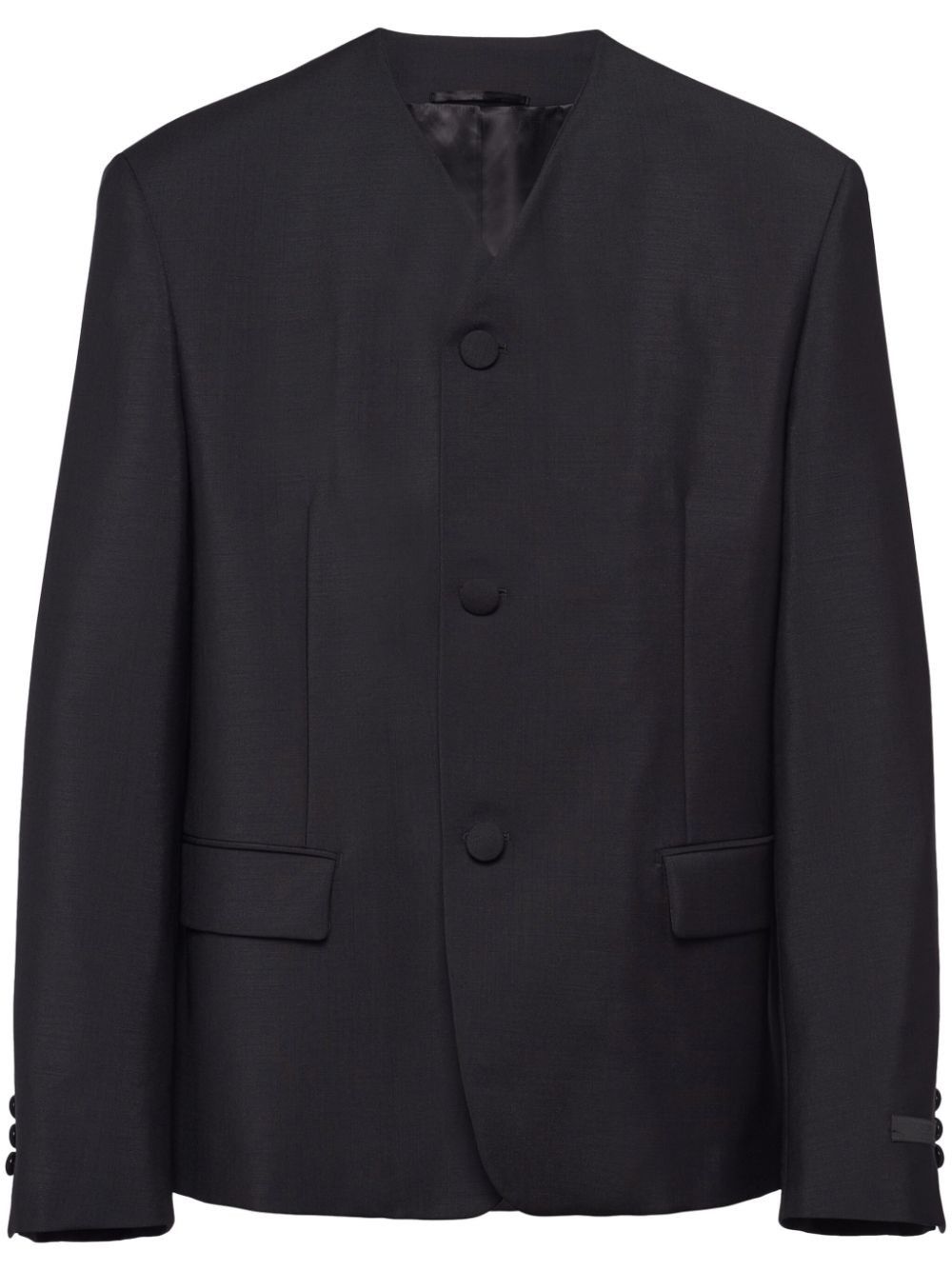 Prada o1bcso1str1025 Mohair Triangle-Logo Wool Blazer in Black Size US L / EU 52-54 / 3 - 1 Thumbnail