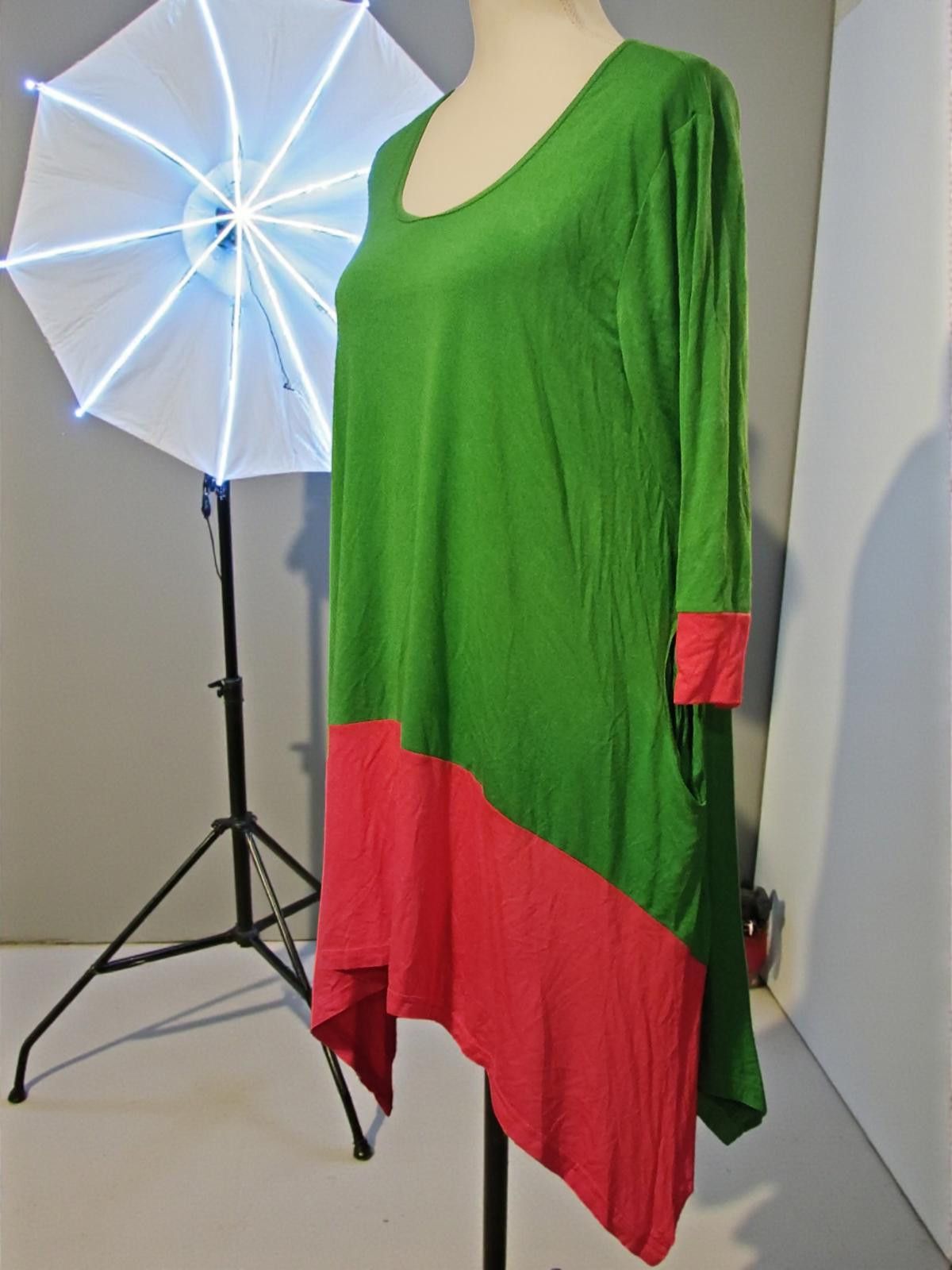 Aria Handmade Green and Coral Colorblock Tunic with 3/4 Sleeves Size M / US 6-8 / IT 42-44 - 4 Thumbnail