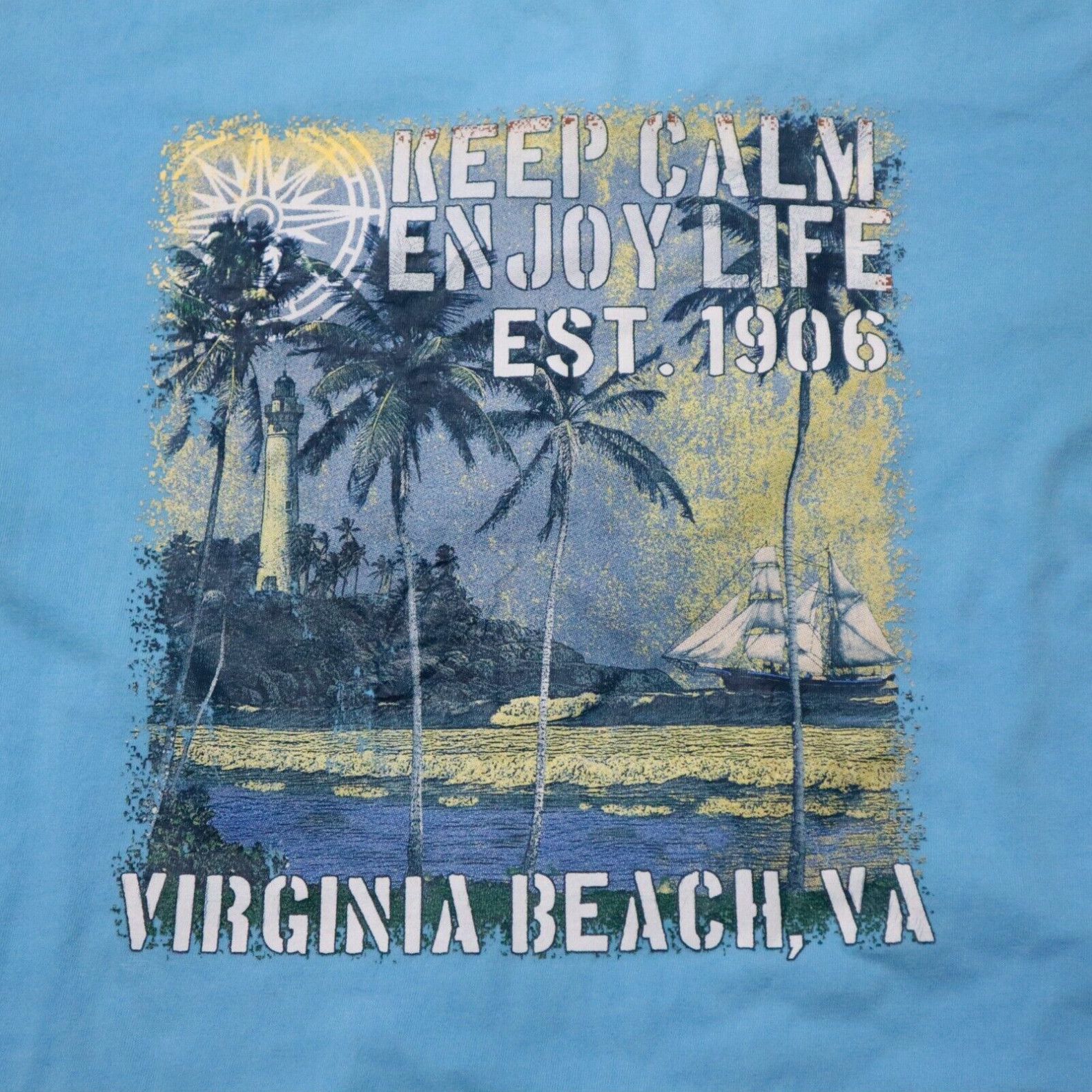 Vintage Virginia Beach, Va Blue T-shirt Keep Calm Enjoy Life Adult Men 