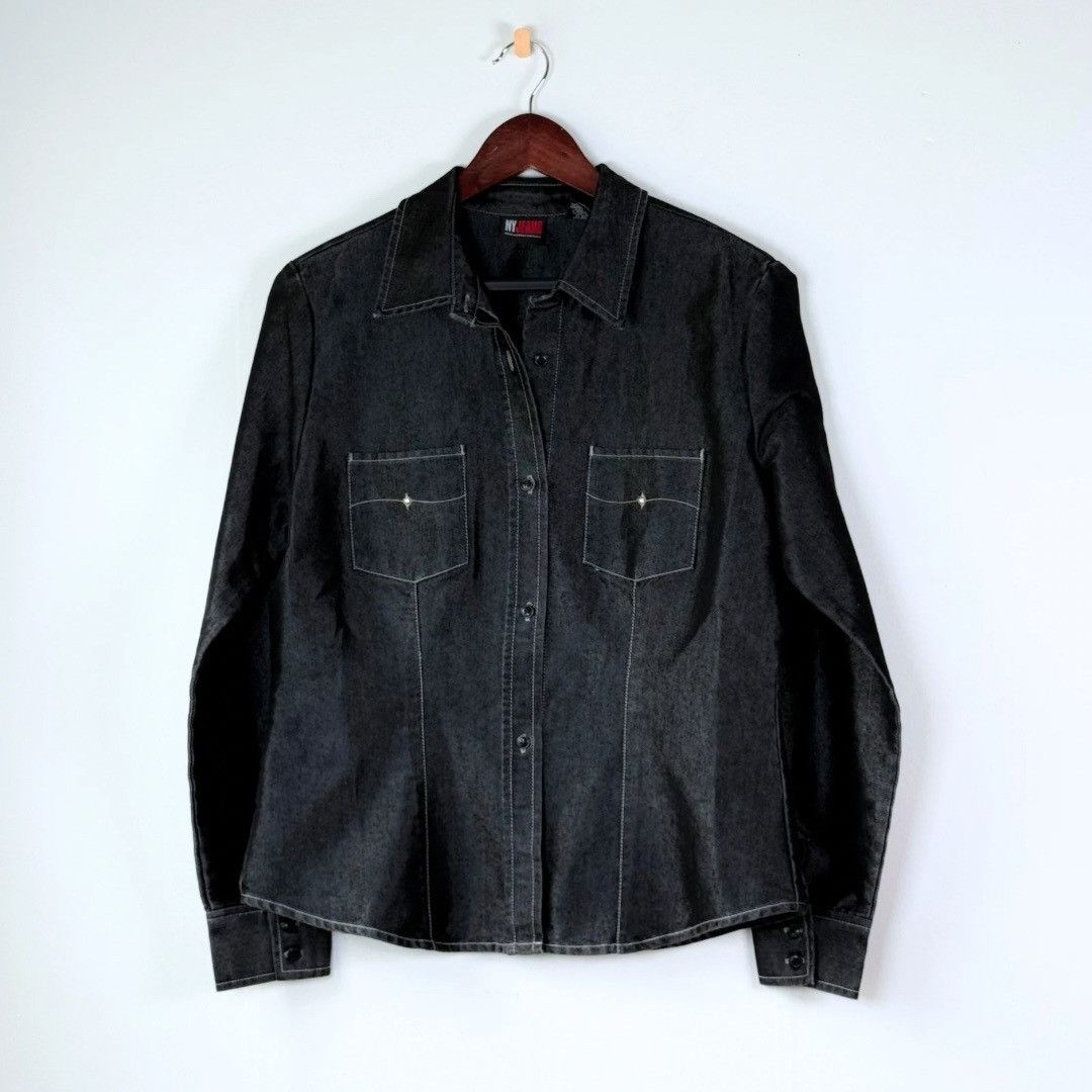 Other Vintage 90s Western Rancher Black Denim Jacket Shirt NY Jean Size L / US 10 / IT 46 - 3 Thumbnail
