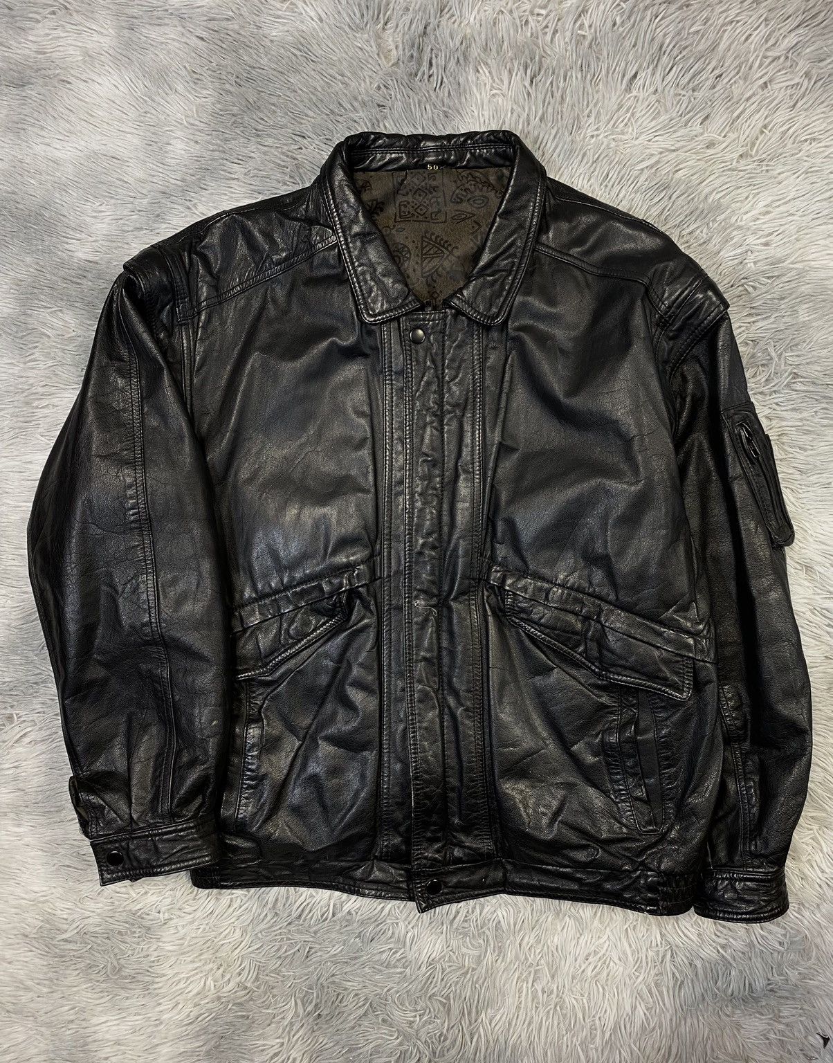 Vintage Black Leather Bomber Jacket 50 Japanese Brand