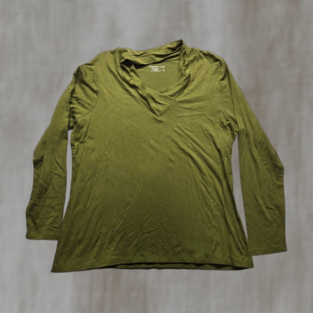 Coldwater Creek Coldwater Creek Shirt Solid Green Long Sleeve V-Neck Lightweight Pullover XL Women’s Size XL / US 12-14 / IT 48-50 - 1 Thumbnail