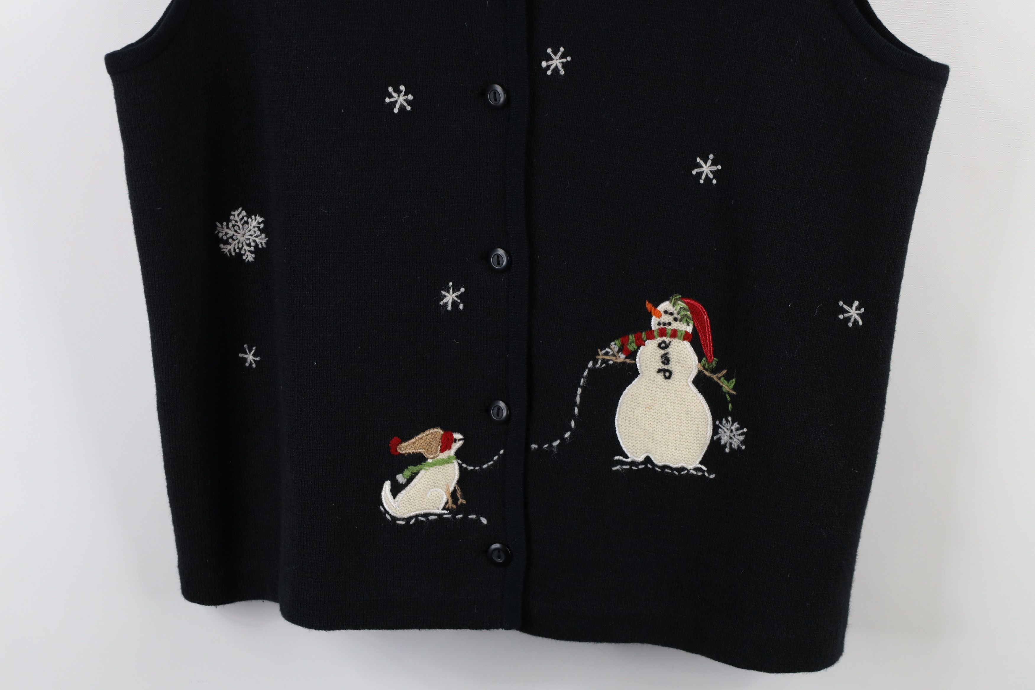Vintage × Woolrich Woolen Mills Vintage 90s Woolrich Snowman Dog Knit Sweater Vest Black Size L / US 10 / IT 46 - 3 Thumbnail