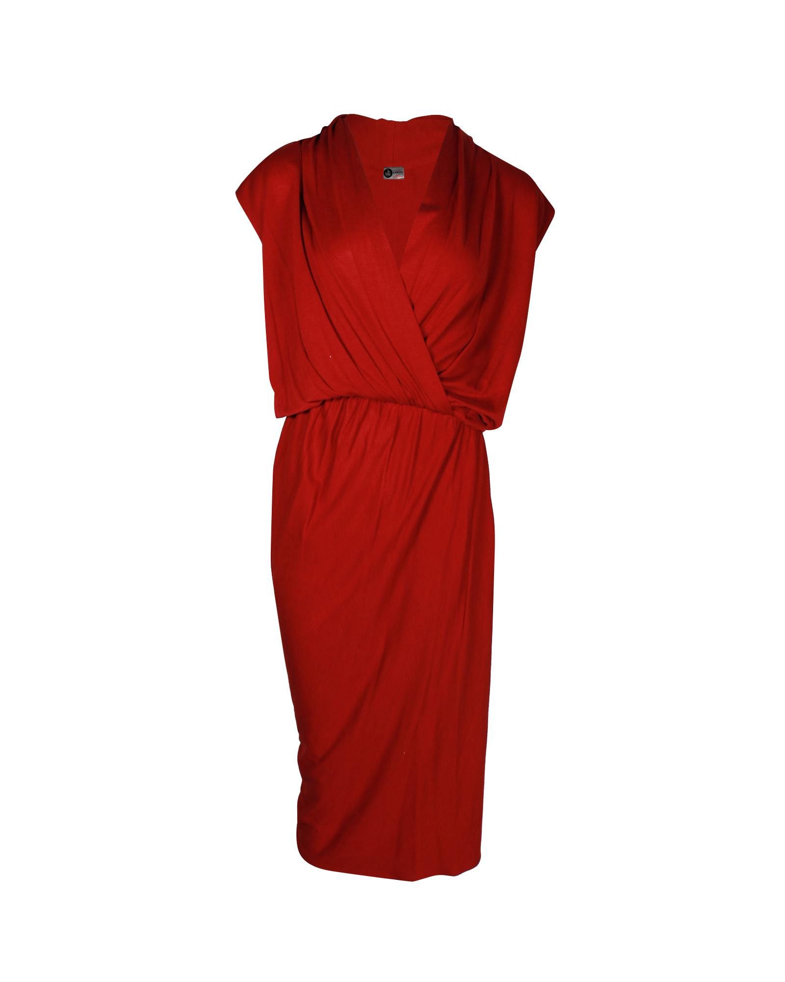 image of Lanvin Red Wrap Style Dress In Viscose And Wool, Women's (Size XS)