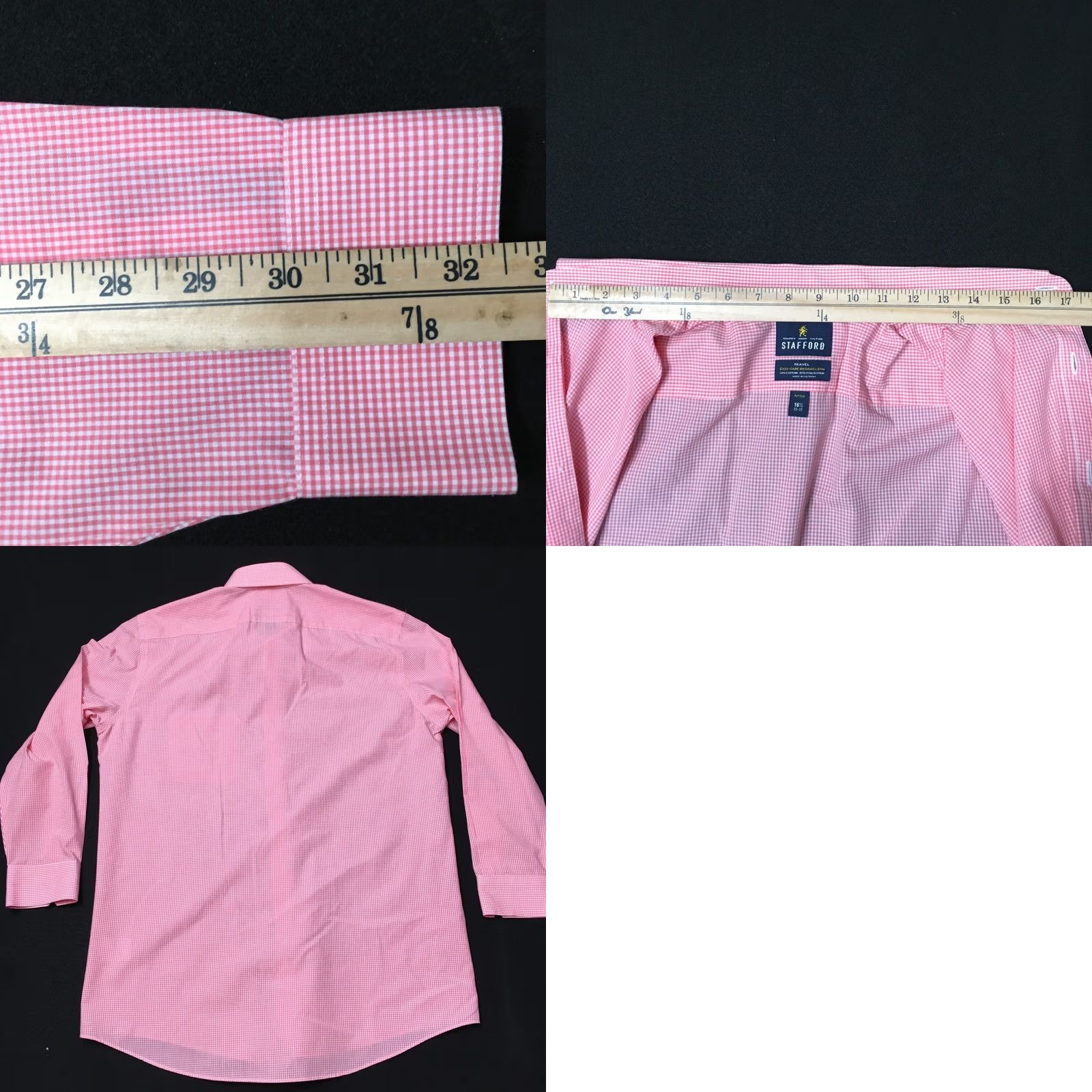 Stafford Stafford Dress Shirt Mens 16.5 32/33 PINK CHECK Button Up TRAVEL EASY CARE Size 46R - 8 Thumbnail